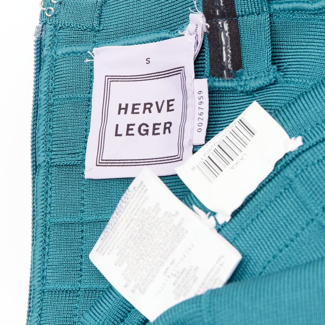 Herve Leger HERVE LEGER teal green cap sleeve sweetheart fit flare bandage dress S Size S / US 4 / IT 40 - 8 Thumbnail