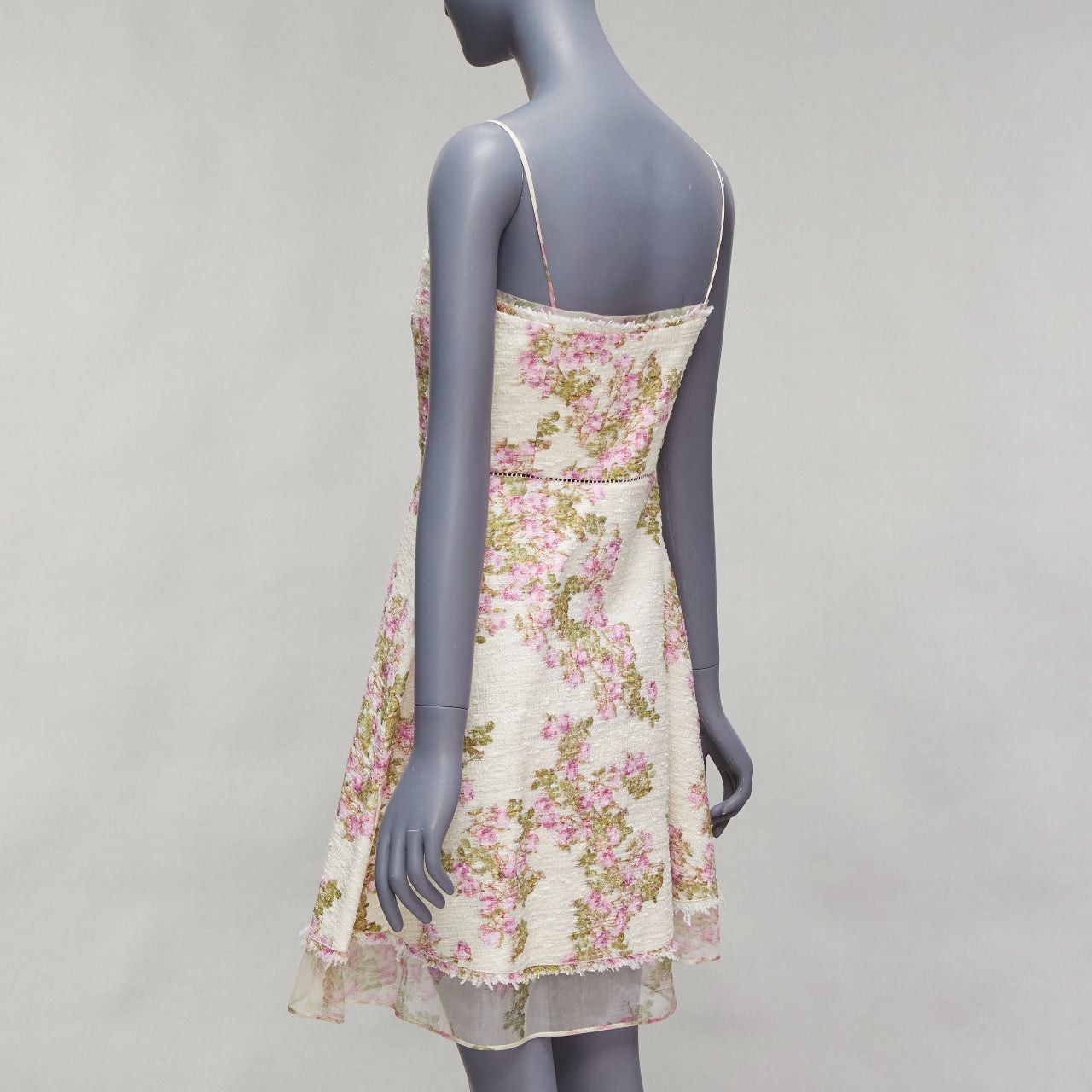 Giambattista Valli GIAMBATTISTA VALLI cream purple floral cotton tweed sheer hem dress IT42 M Size M / US 6-8 / IT 42-44 - 6 Thumbnail