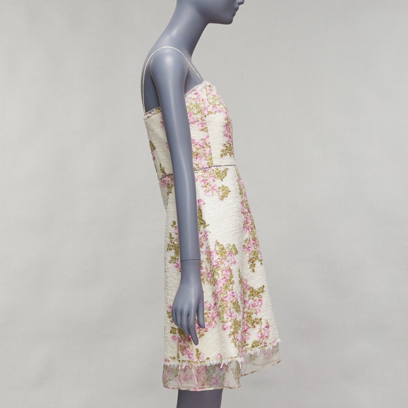 Giambattista Valli GIAMBATTISTA VALLI cream purple floral cotton tweed sheer hem dress IT42 M Size M / US 6-8 / IT 42-44 - 4 Thumbnail