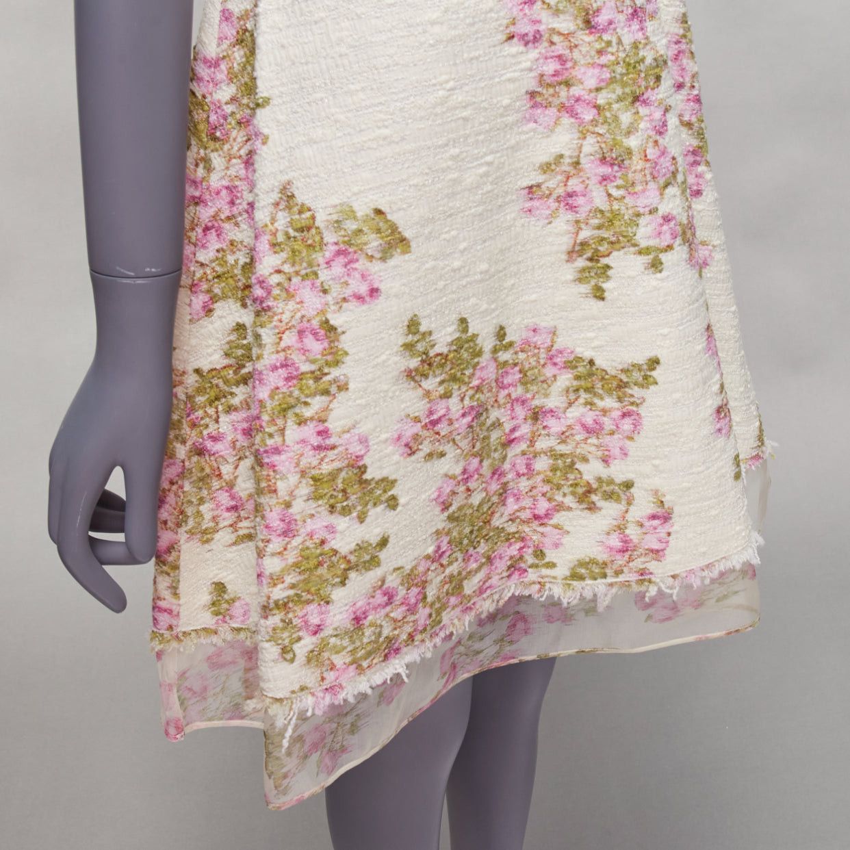 Giambattista Valli GIAMBATTISTA VALLI cream purple floral cotton tweed sheer hem dress IT42 M Size M / US 6-8 / IT 42-44 - 2 Thumbnail