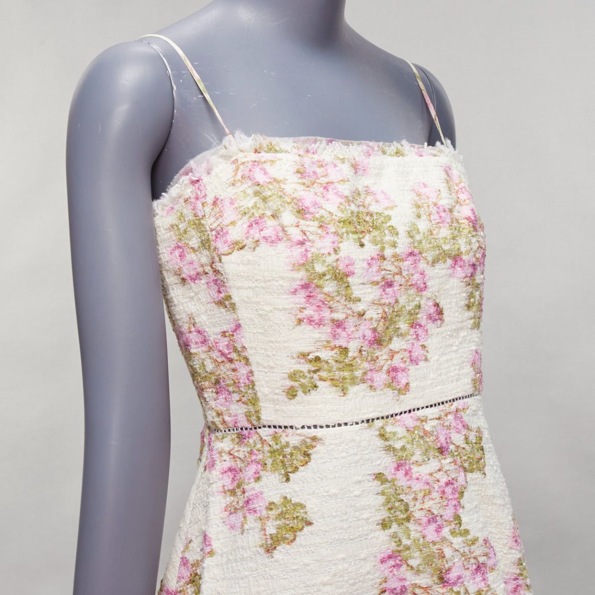 Giambattista Valli GIAMBATTISTA VALLI cream purple floral cotton tweed sheer hem dress IT42 M Size M / US 6-8 / IT 42-44 - 7 Thumbnail