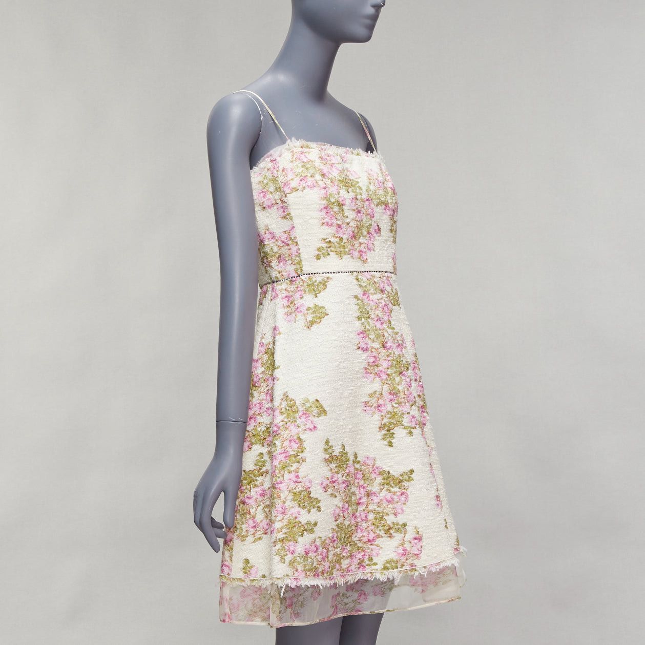 Giambattista Valli GIAMBATTISTA VALLI cream purple floral cotton tweed sheer hem dress IT42 M Size M / US 6-8 / IT 42-44 - 3 Thumbnail