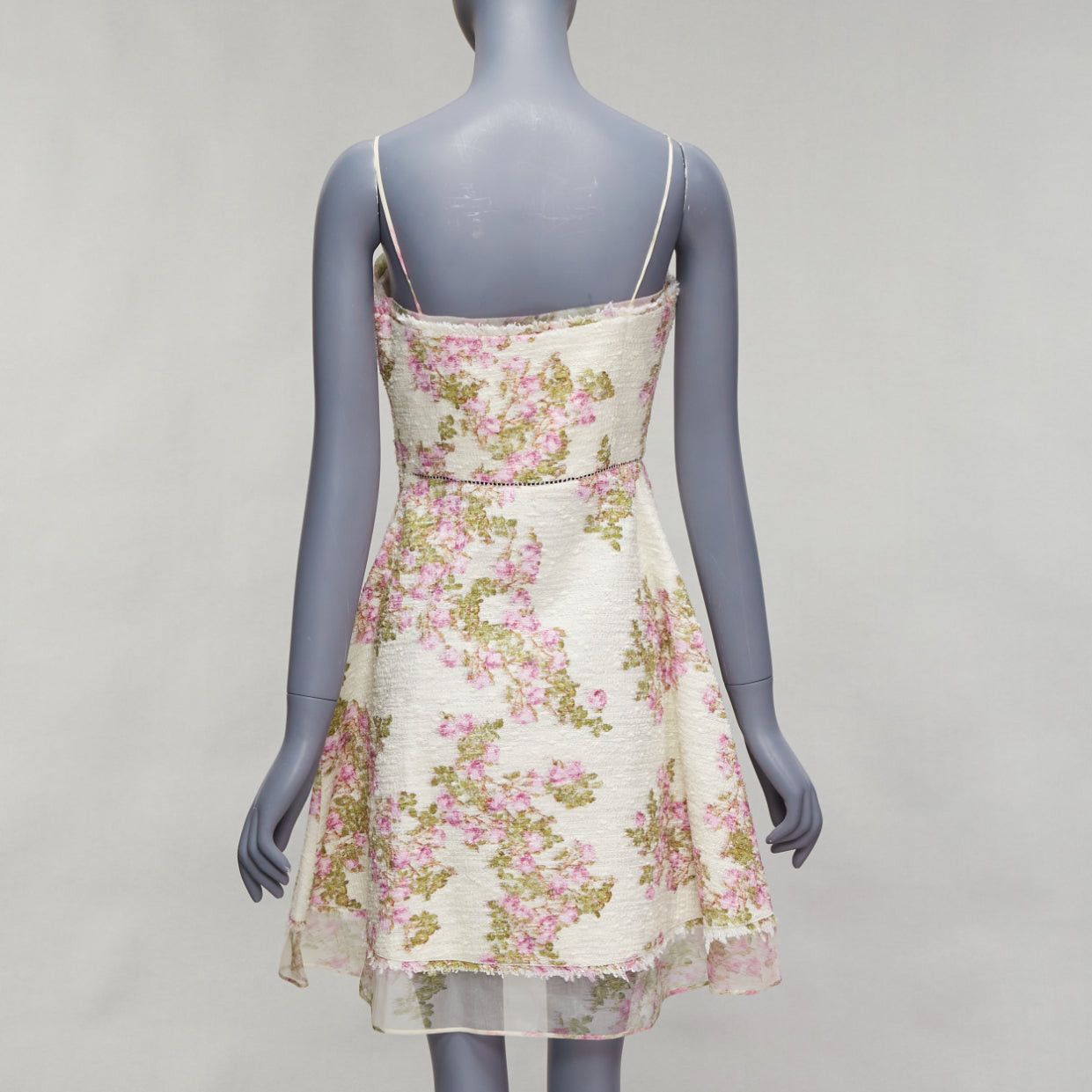 Giambattista Valli GIAMBATTISTA VALLI cream purple floral cotton tweed sheer hem dress IT42 M Size M / US 6-8 / IT 42-44 - 5 Thumbnail