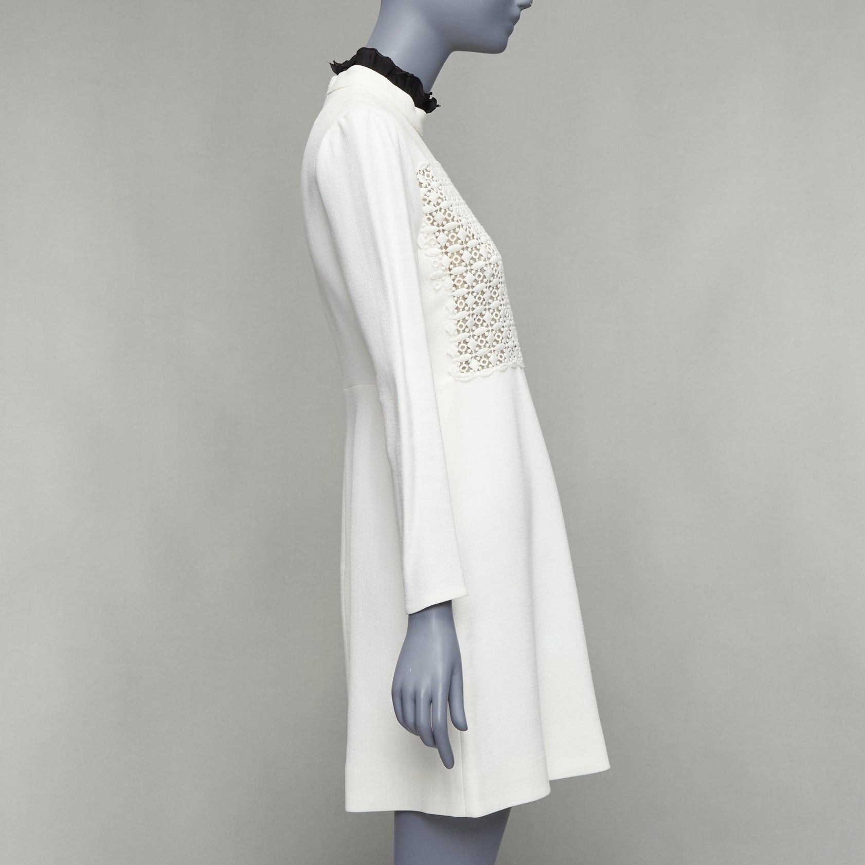 Giambattista Valli GIAMBATTISTA VALLI cream crepe embroidery ruffle collar dress IT42 M Size M / US 6-8 / IT 42-44 - 4 Thumbnail