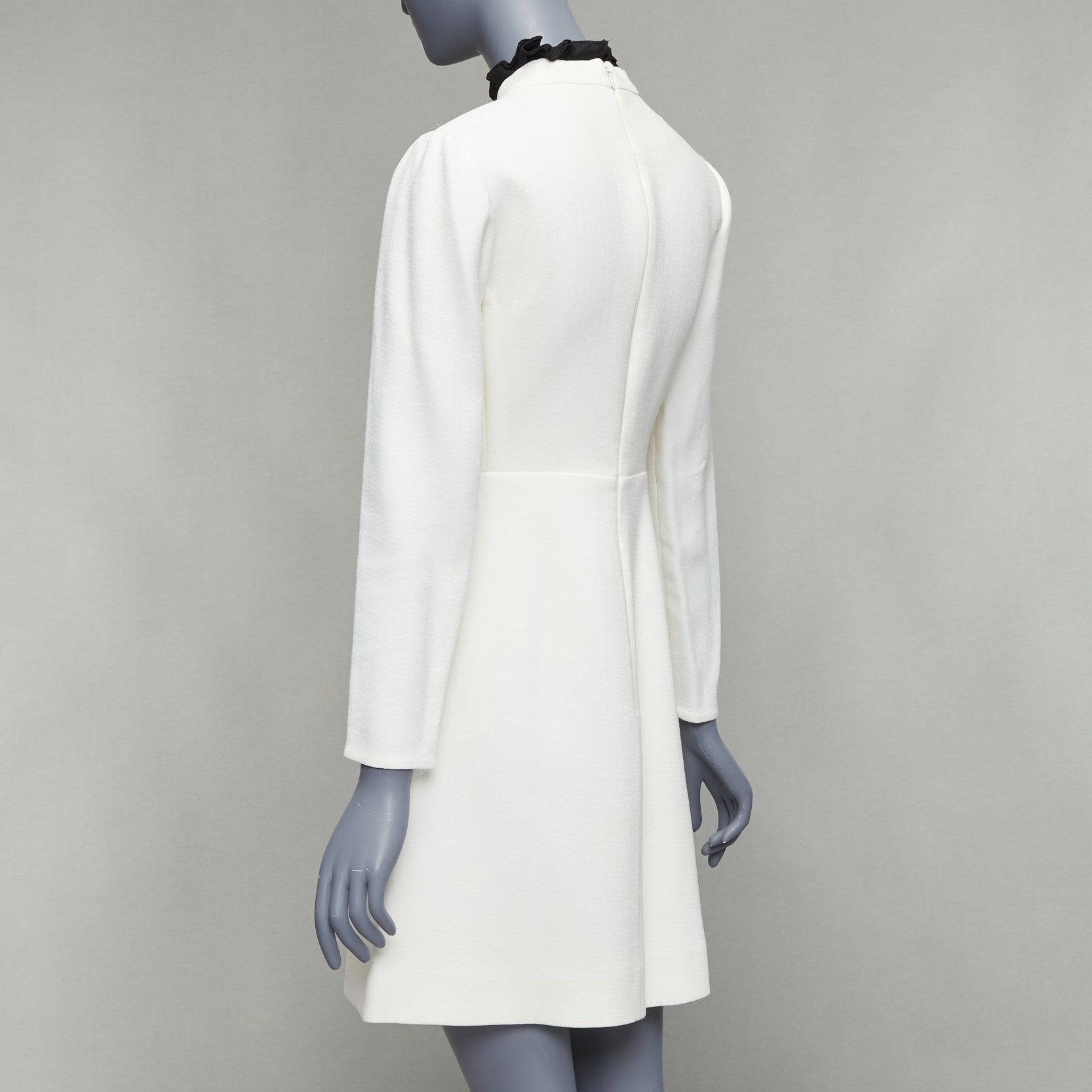 Giambattista Valli GIAMBATTISTA VALLI cream crepe embroidery ruffle collar dress IT42 M Size M / US 6-8 / IT 42-44 - 6 Thumbnail