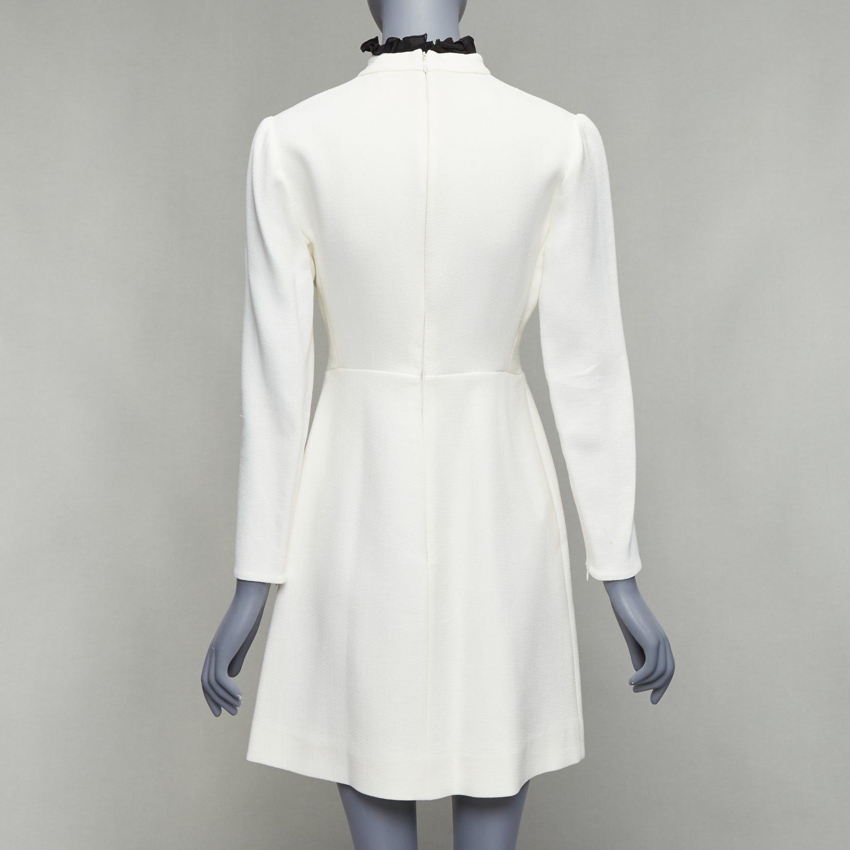 Giambattista Valli GIAMBATTISTA VALLI cream crepe embroidery ruffle collar dress IT42 M Size M / US 6-8 / IT 42-44 - 5 Thumbnail