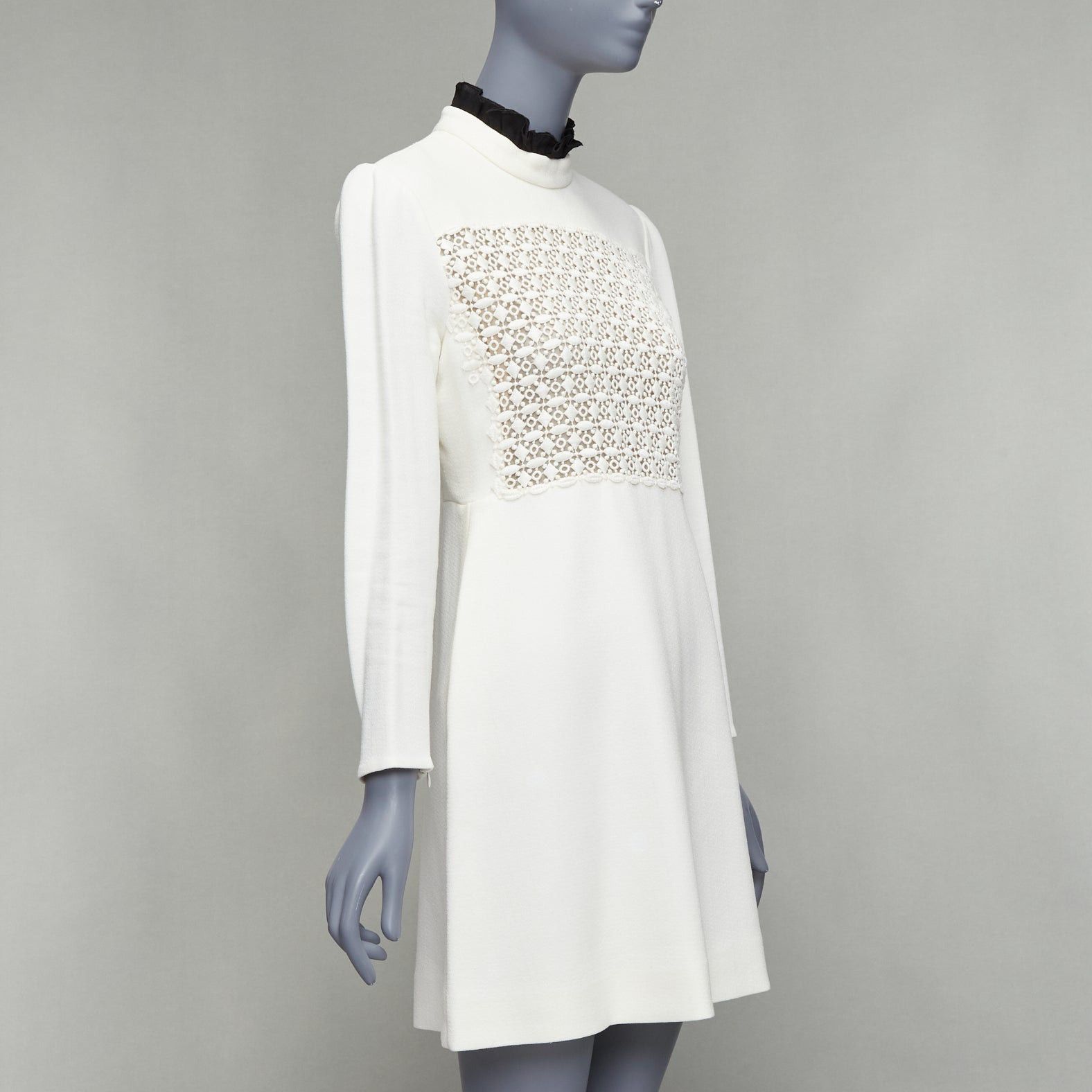 Giambattista Valli GIAMBATTISTA VALLI cream crepe embroidery ruffle collar dress IT42 M Size M / US 6-8 / IT 42-44 - 3 Thumbnail