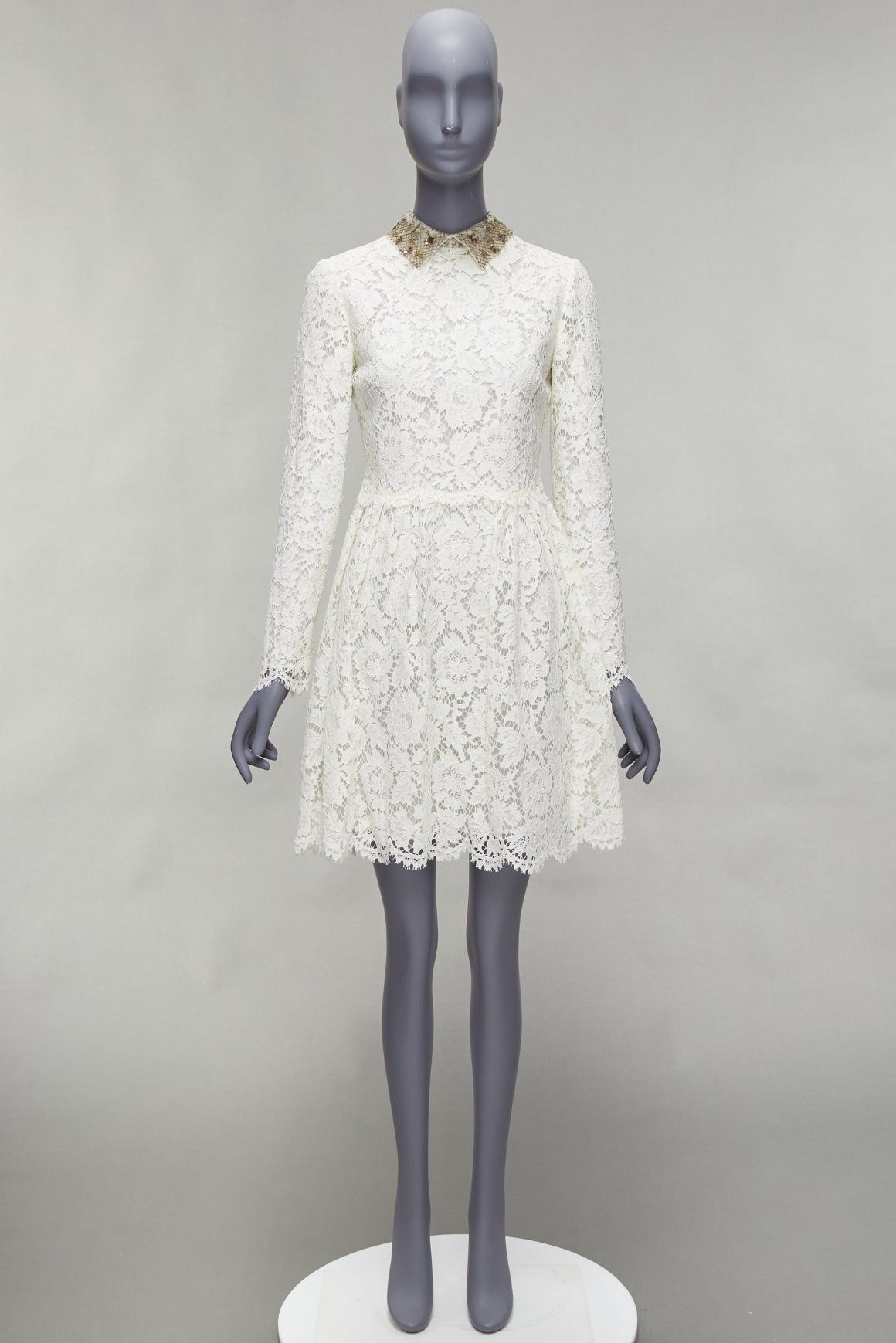 Valentino VALENTINO gold sequin embroidered collar cream lace bridal dress Size M / US 6-8 / IT 42-44 - 9 Thumbnail