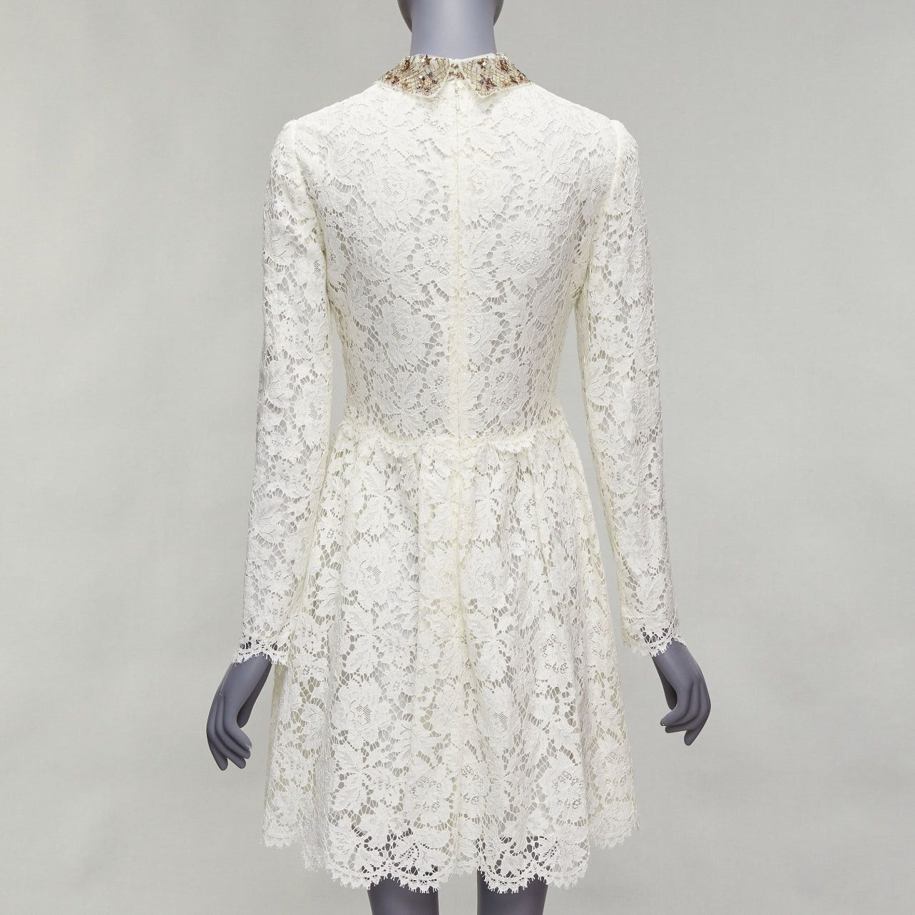 Valentino VALENTINO gold sequin embroidered collar cream lace bridal dress Size M / US 6-8 / IT 42-44 - 5 Thumbnail