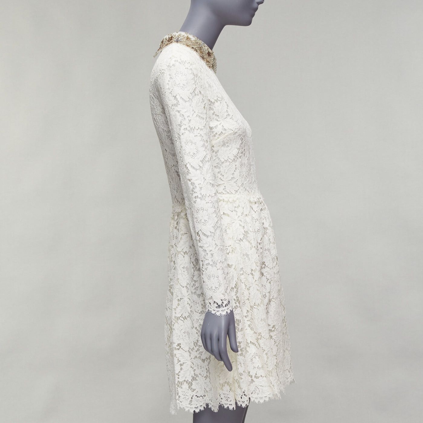 Valentino VALENTINO gold sequin embroidered collar cream lace bridal dress Size M / US 6-8 / IT 42-44 - 4 Thumbnail