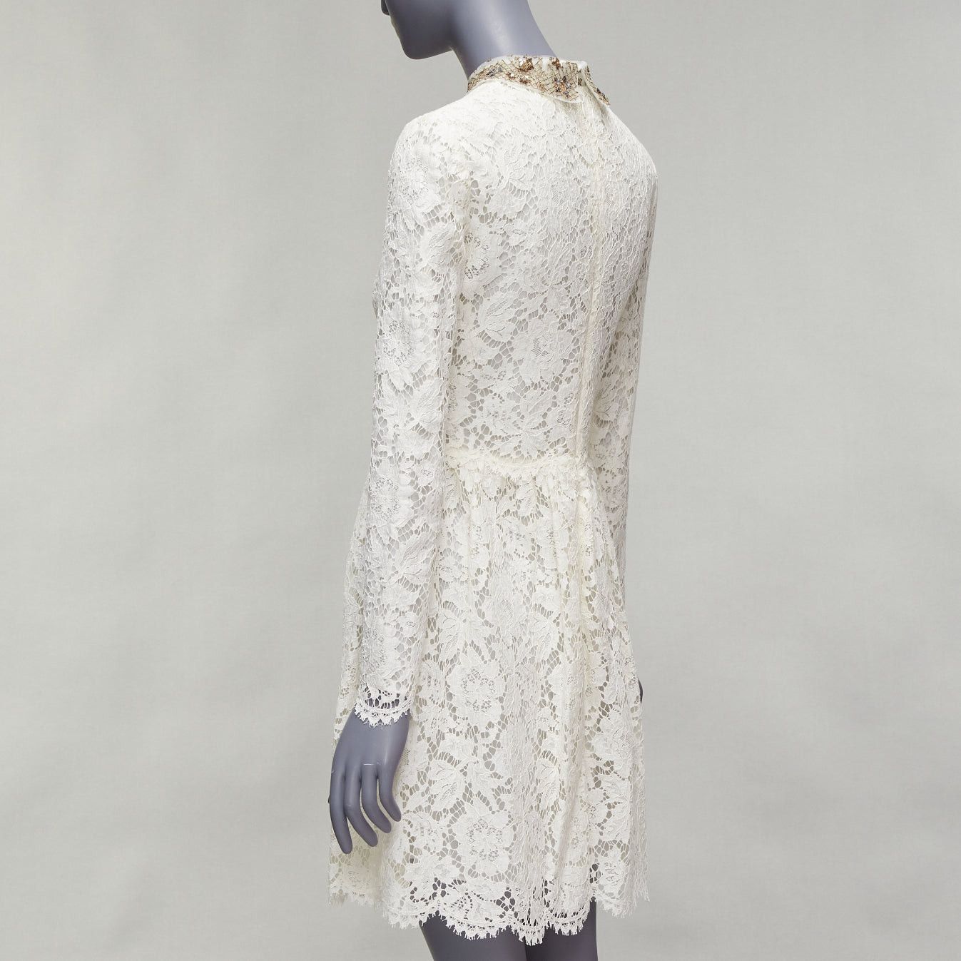 Valentino VALENTINO gold sequin embroidered collar cream lace bridal dress Size M / US 6-8 / IT 42-44 - 6 Thumbnail