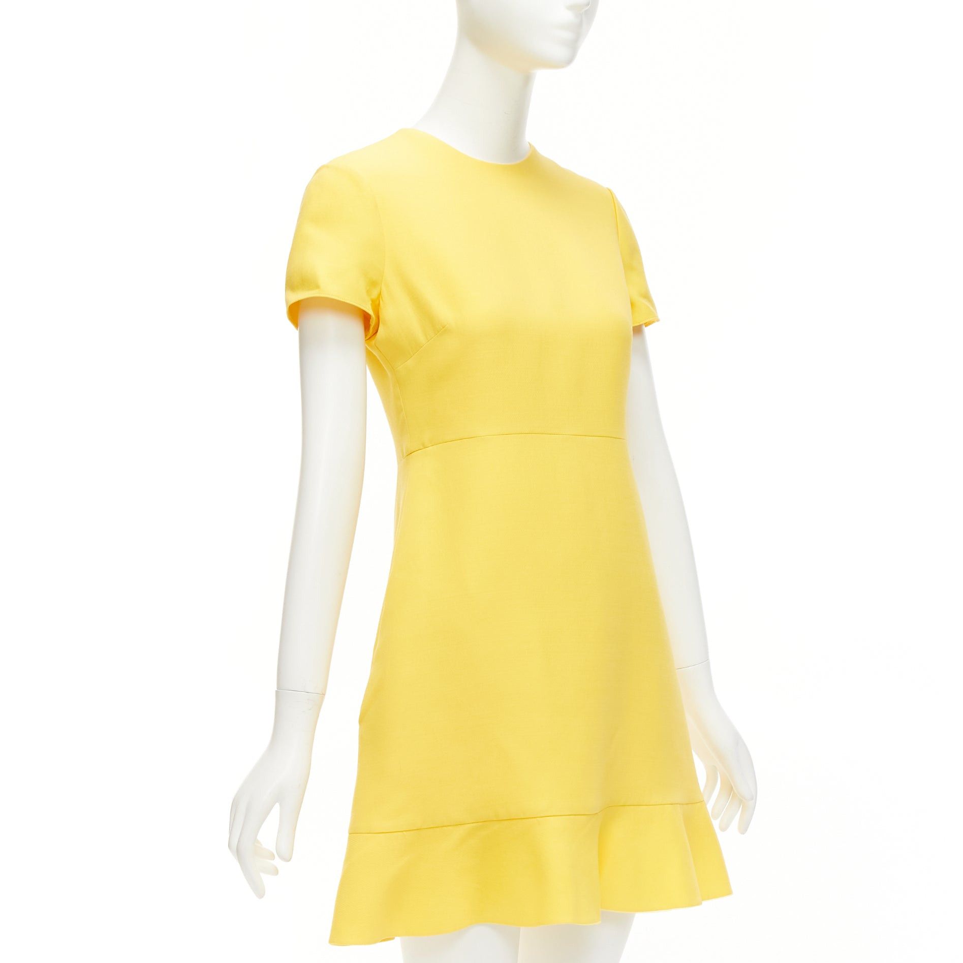 Valentino VALENTINO yellow wool silk short sleeve ruffle hem fit flare dress IT42 M Size M / US 6-8 / IT 42-44 - 3 Thumbnail