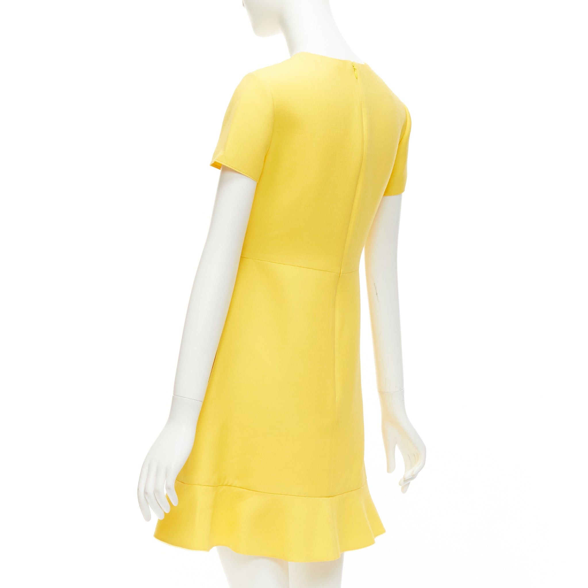 Valentino VALENTINO yellow wool silk short sleeve ruffle hem fit flare dress IT42 M Size M / US 6-8 / IT 42-44 - 6 Thumbnail