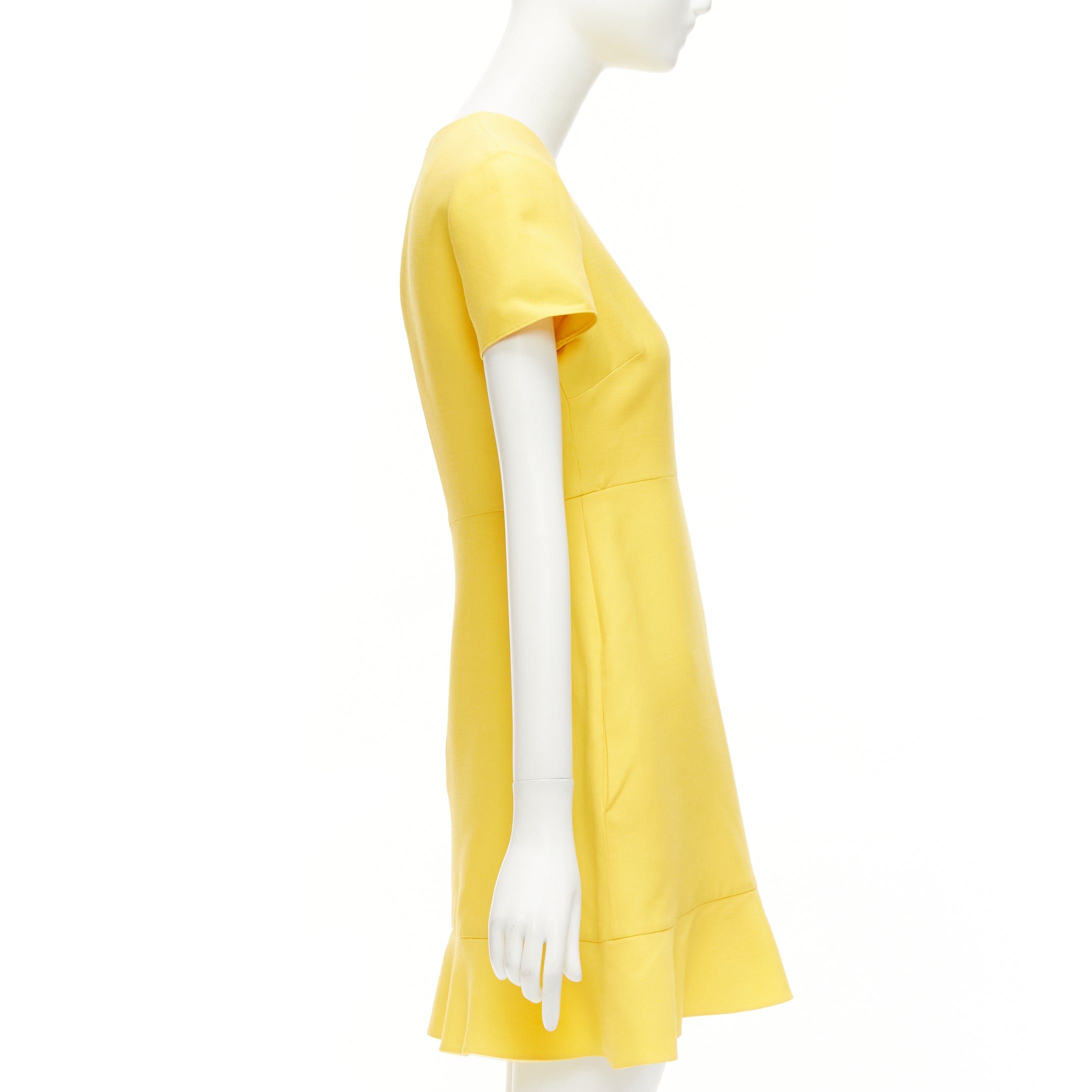 Valentino VALENTINO yellow wool silk short sleeve ruffle hem fit flare dress IT42 M Size M / US 6-8 / IT 42-44 - 4 Thumbnail
