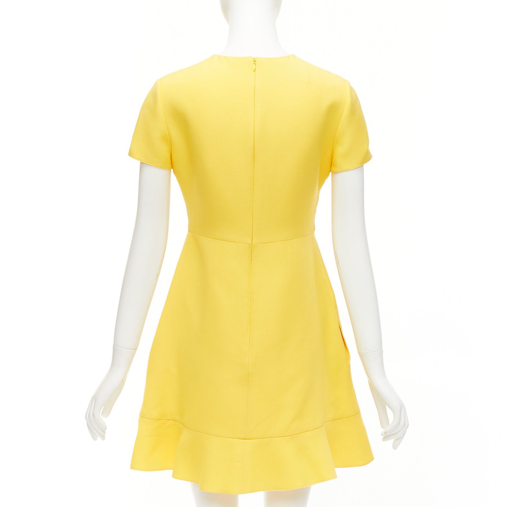 Valentino VALENTINO yellow wool silk short sleeve ruffle hem fit flare dress IT42 M Size M / US 6-8 / IT 42-44 - 5 Thumbnail