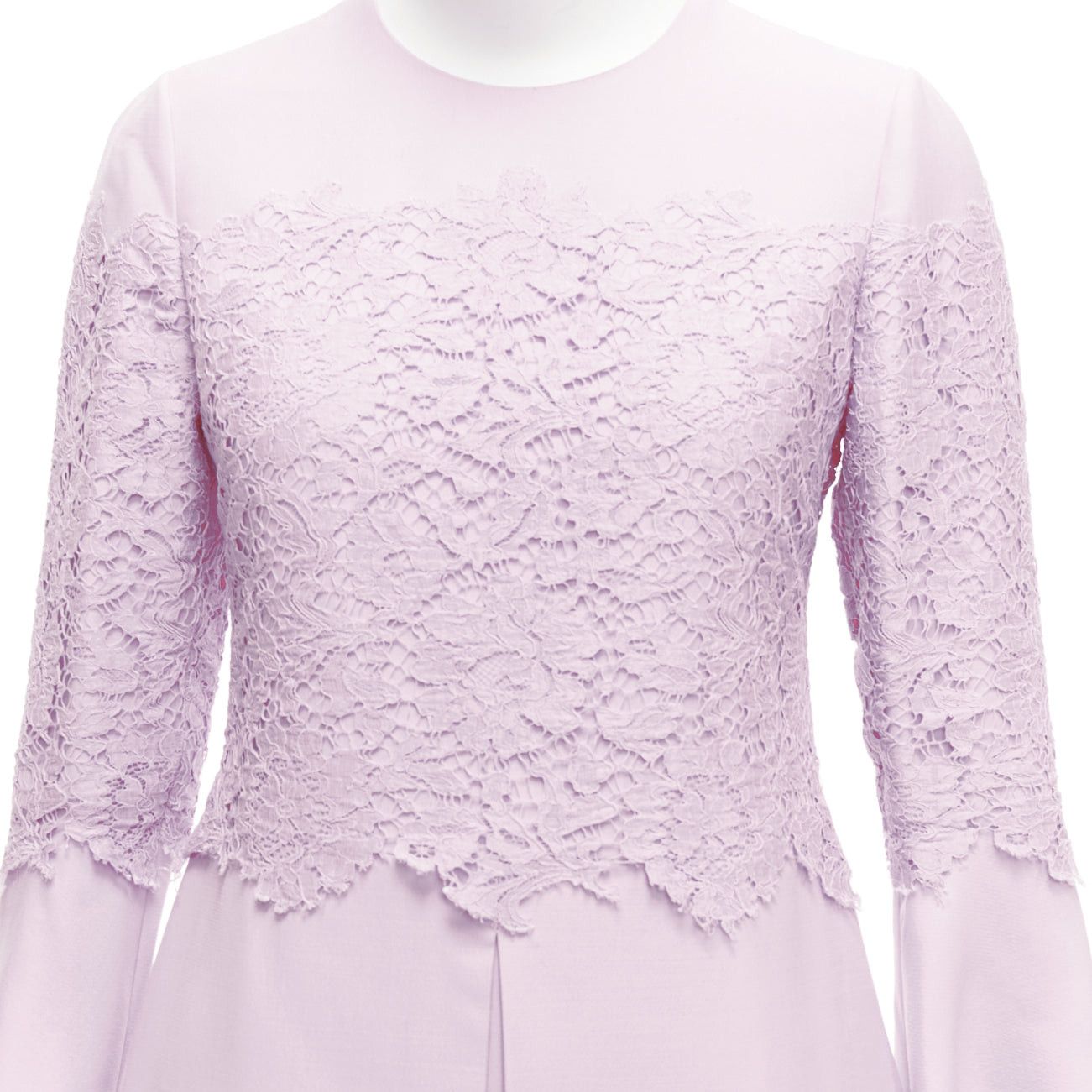 Valentino VALENTINO 2019 pastel pink wool silk crepe lace box pleat A-line dress IT38 XS Size XS / US 0-2 / IT 36-38 - 2 Thumbnail