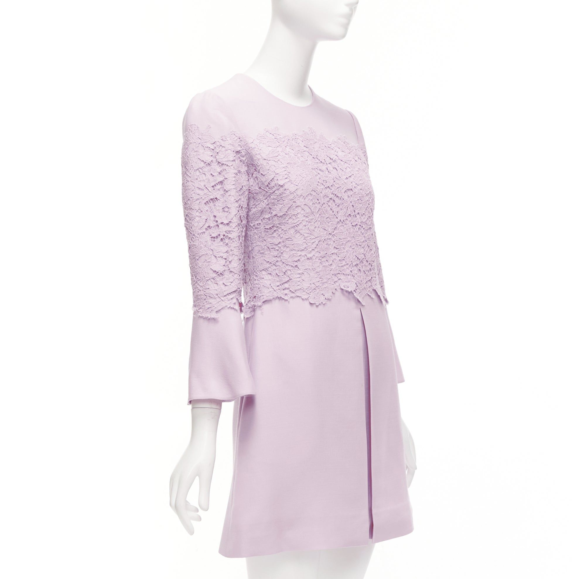Valentino VALENTINO 2019 pastel pink wool silk crepe lace box pleat A-line dress IT38 XS Size XS / US 0-2 / IT 36-38 - 3 Thumbnail