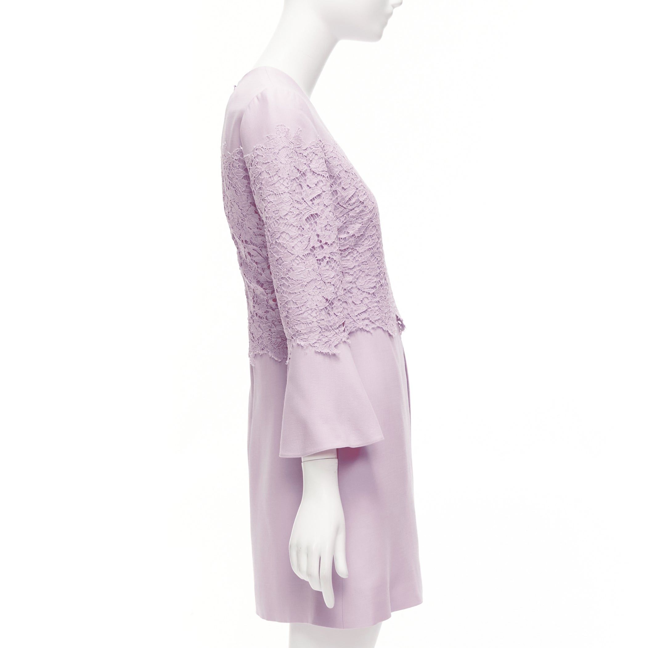 Valentino VALENTINO 2019 pastel pink wool silk crepe lace box pleat A-line dress IT38 XS Size XS / US 0-2 / IT 36-38 - 4 Thumbnail