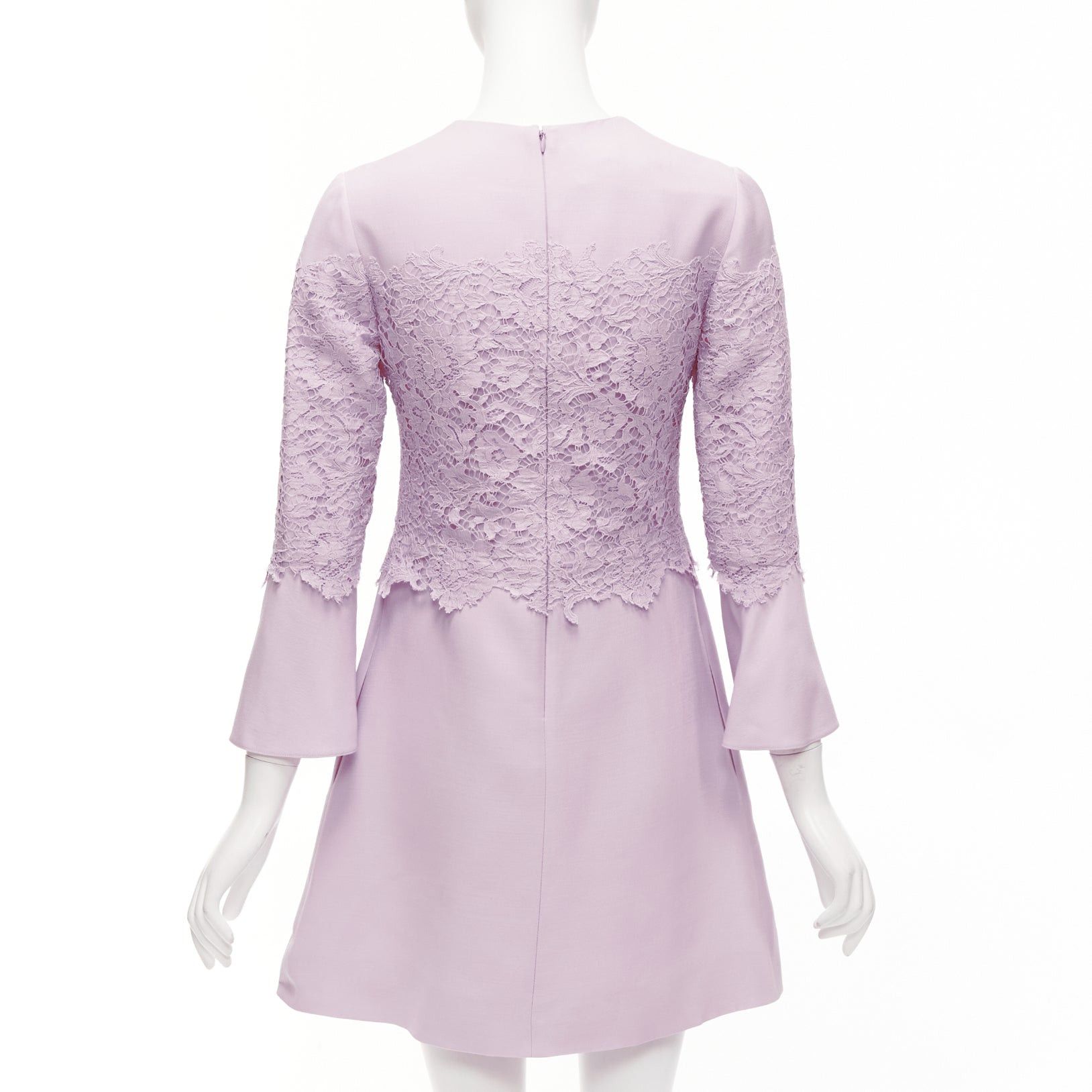 Valentino VALENTINO 2019 pastel pink wool silk crepe lace box pleat A-line dress IT38 XS Size XS / US 0-2 / IT 36-38 - 5 Thumbnail