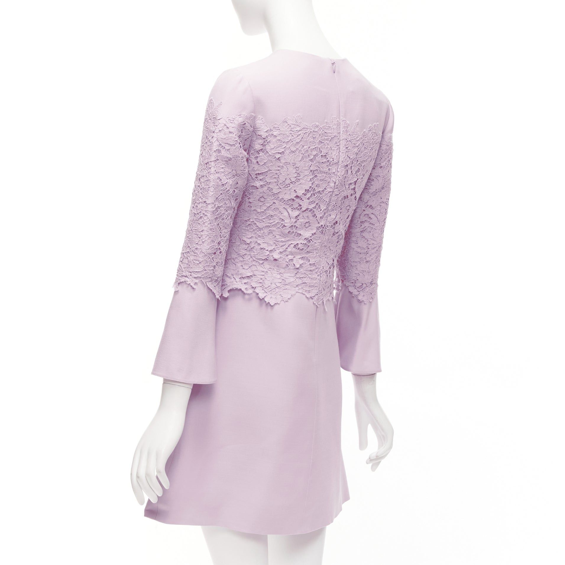 Valentino VALENTINO 2019 pastel pink wool silk crepe lace box pleat A-line dress IT38 XS Size XS / US 0-2 / IT 36-38 - 6 Thumbnail