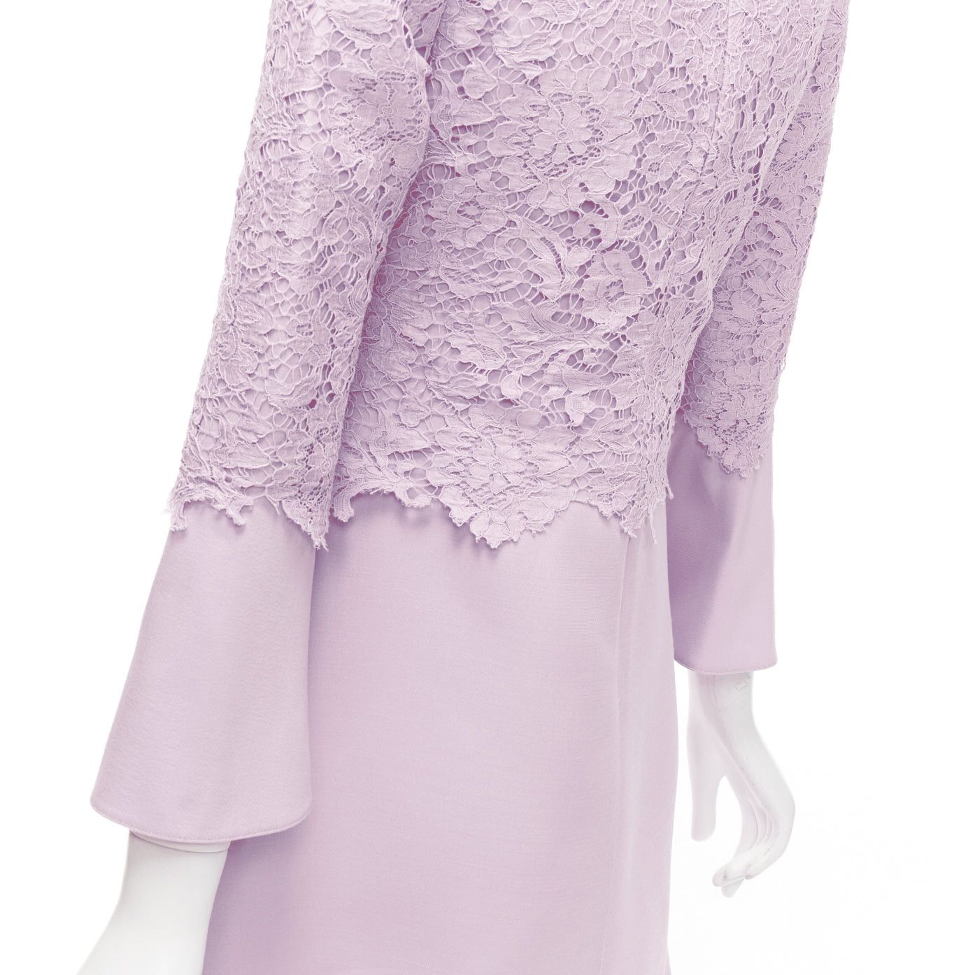 Valentino VALENTINO 2019 pastel pink wool silk crepe lace box pleat A-line dress IT38 XS Size XS / US 0-2 / IT 36-38 - 7 Thumbnail
