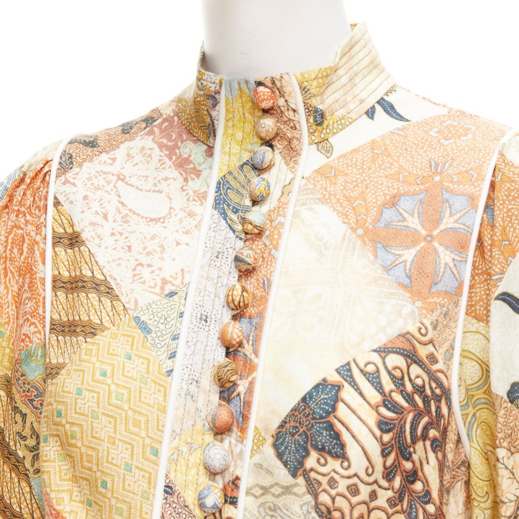 Zimmermann ZIMMERMANN Brightside brown linen patchwork ethnic print belted dress US1 S Size S / US 4 / IT 40 - 7 Thumbnail