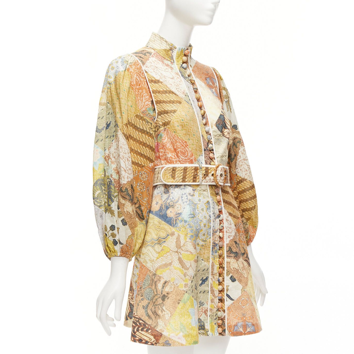 Zimmermann ZIMMERMANN Brightside brown linen patchwork ethnic print belted dress US1 S Size S / US 4 / IT 40 - 3 Thumbnail