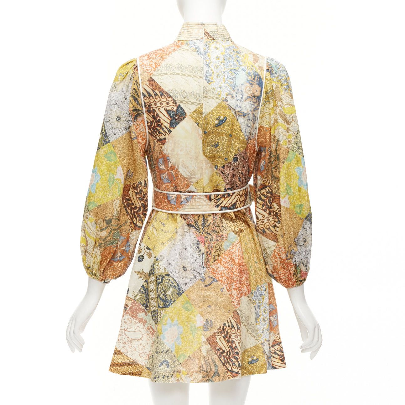 Zimmermann ZIMMERMANN Brightside brown linen patchwork ethnic print belted dress US1 S Size S / US 4 / IT 40 - 5 Thumbnail