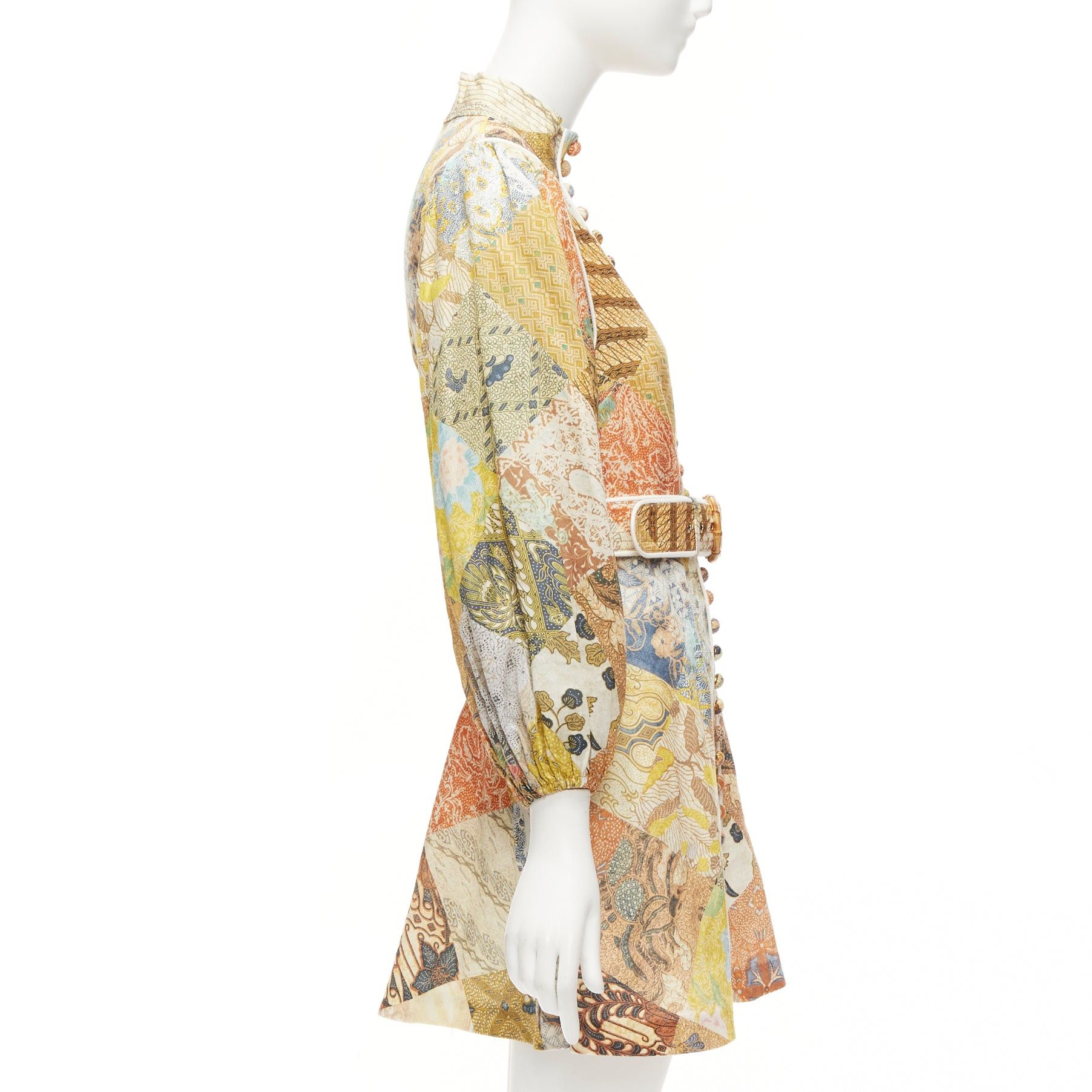 Zimmermann ZIMMERMANN Brightside brown linen patchwork ethnic print belted dress US1 S Size S / US 4 / IT 40 - 4 Thumbnail