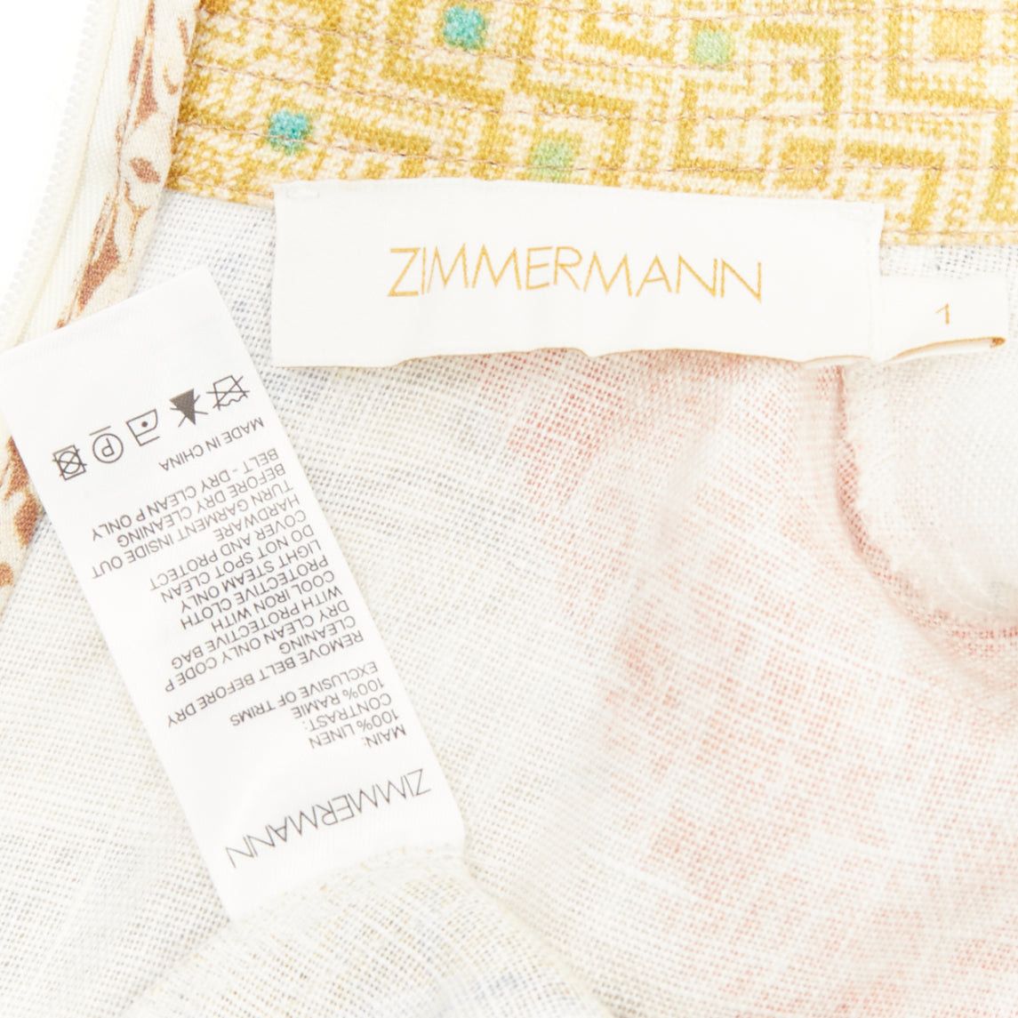 Zimmermann ZIMMERMANN Brightside brown linen patchwork ethnic print belted dress US1 S Size S / US 4 / IT 40 - 8 Thumbnail