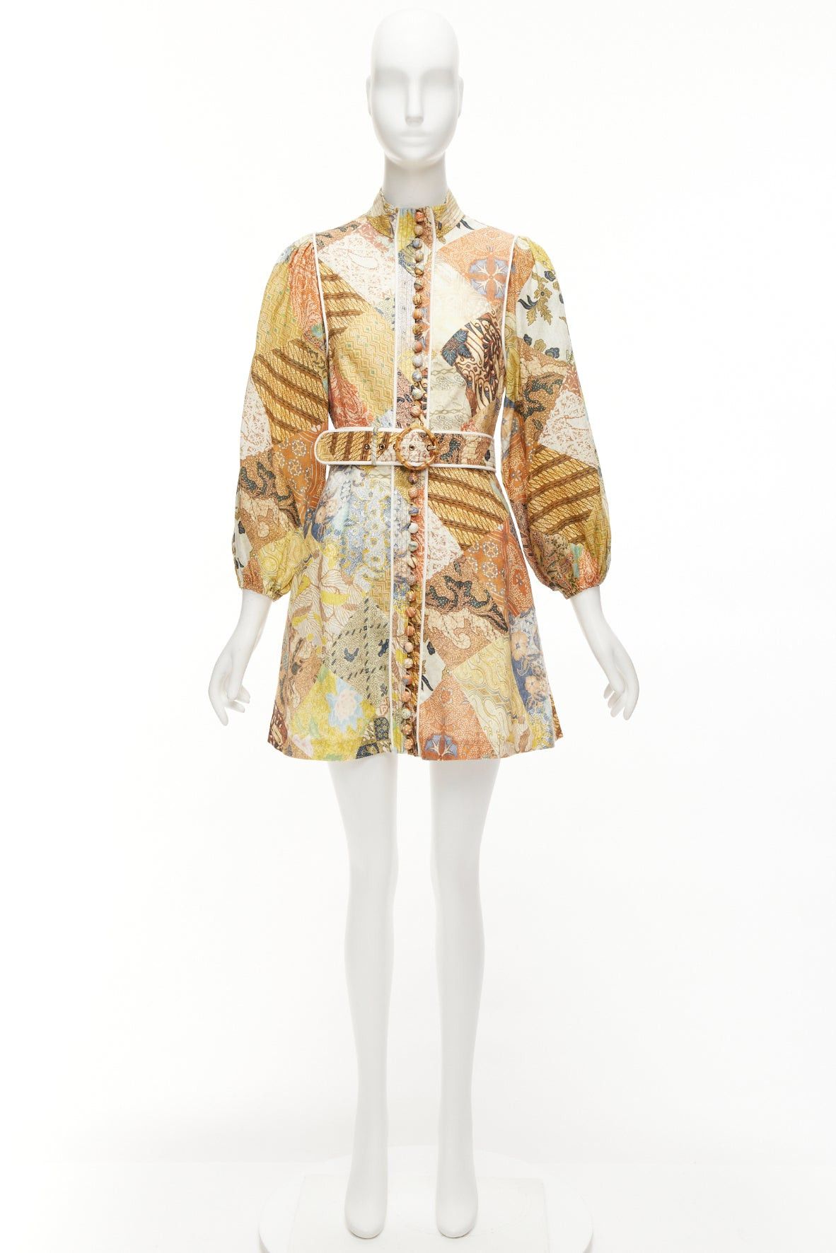 Zimmermann ZIMMERMANN Brightside brown linen patchwork ethnic print belted dress US1 S Size S / US 4 / IT 40 - 9 Thumbnail