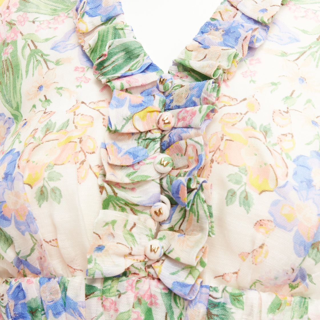 Zimmermann ZIMMERMANN Garden Floral blush pink silk linen blue floral billow sleeve dress AU1 M Size S / US 4 / IT 40 - 2 Thumbnail