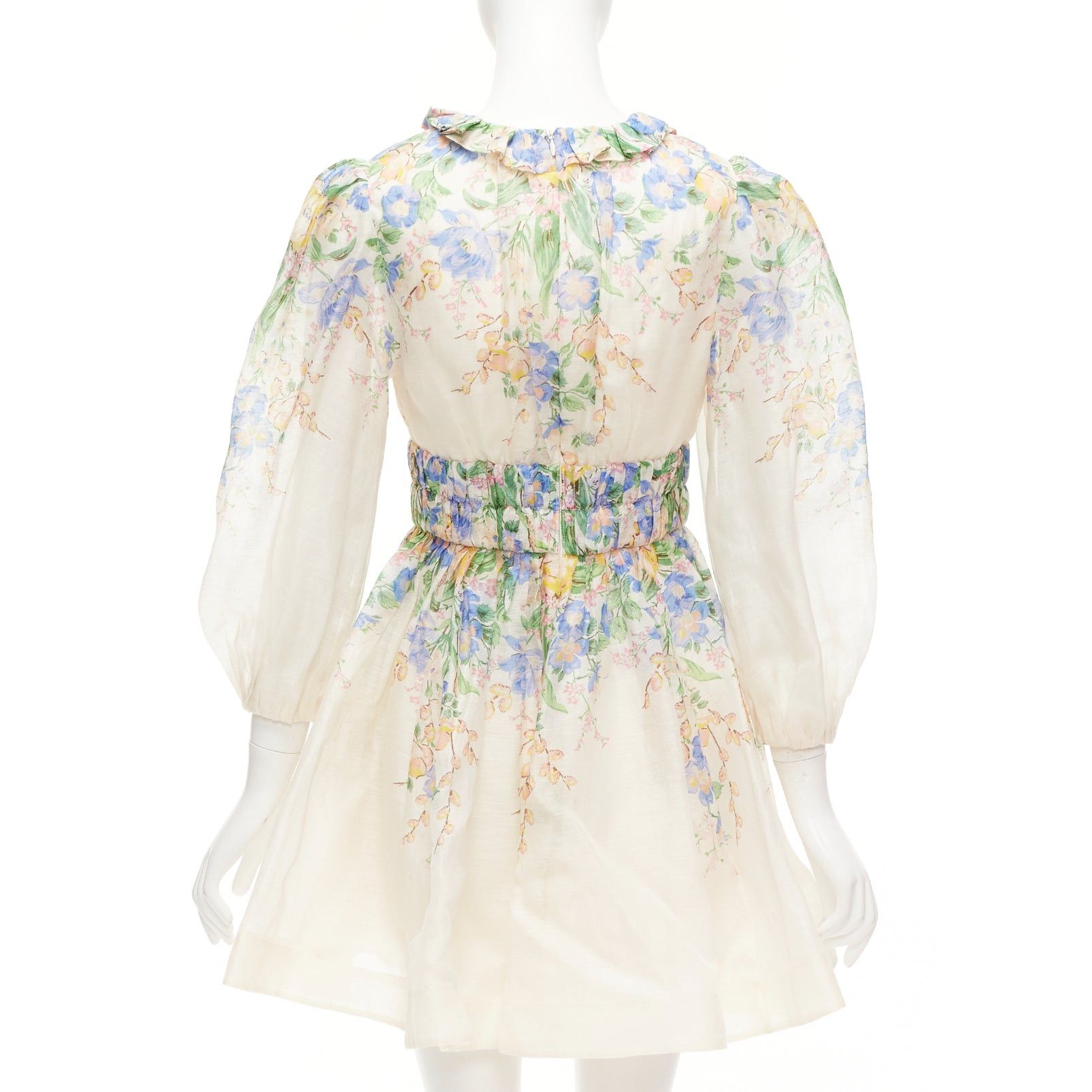 Zimmermann ZIMMERMANN Garden Floral blush pink silk linen blue floral billow sleeve dress AU1 M Size S / US 4 / IT 40 - 5 Thumbnail