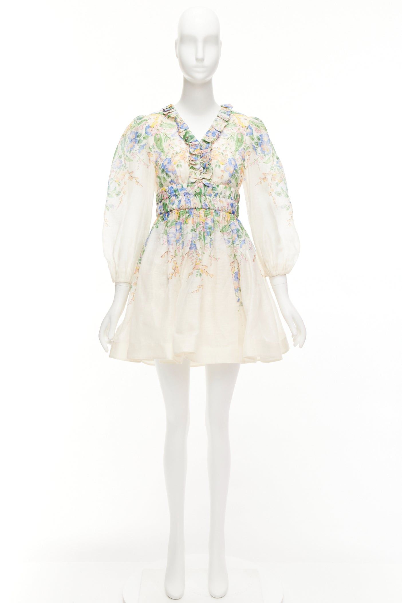 Zimmermann ZIMMERMANN Garden Floral blush pink silk linen blue floral billow sleeve dress AU1 M Size S / US 4 / IT 40 - 9 Thumbnail