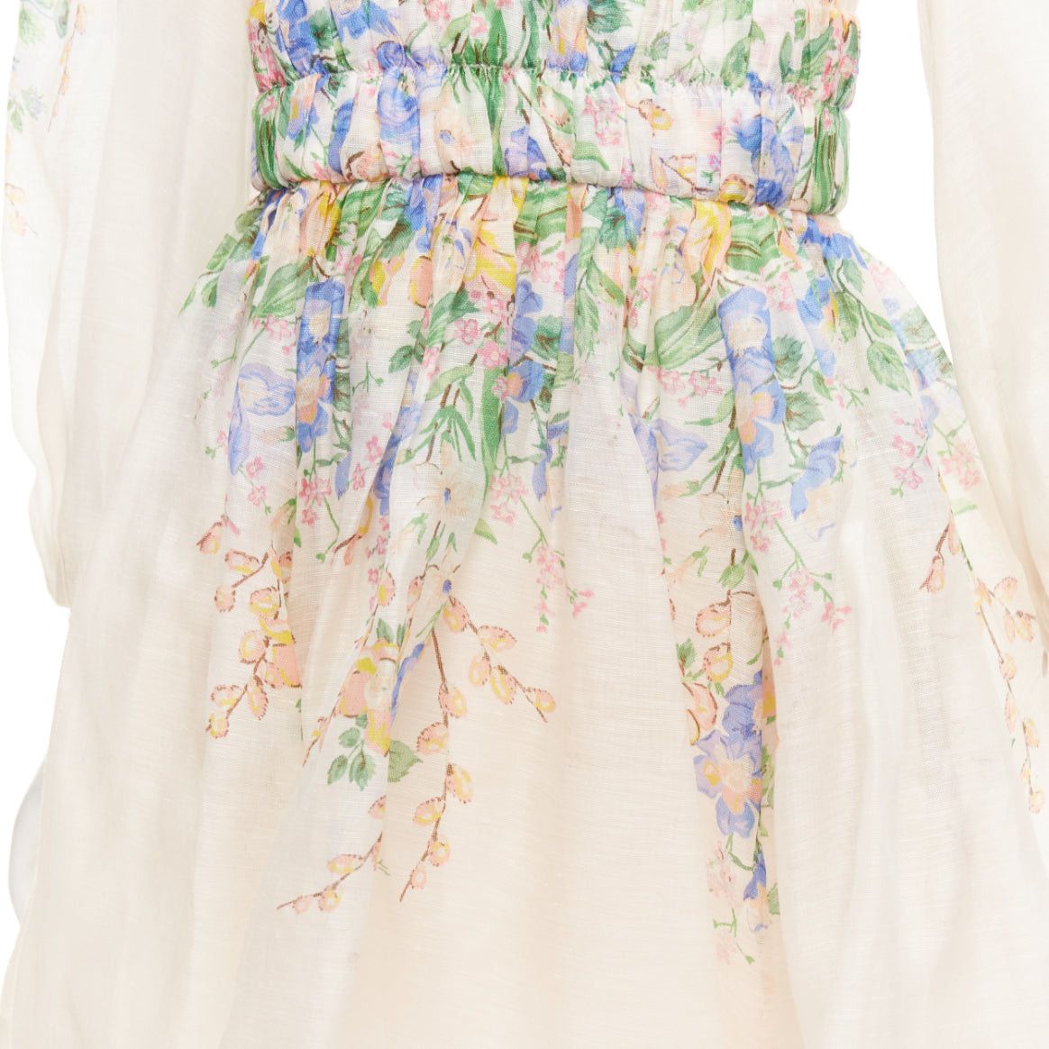 Zimmermann ZIMMERMANN Garden Floral blush pink silk linen blue floral billow sleeve dress AU1 M Size S / US 4 / IT 40 - 7 Thumbnail