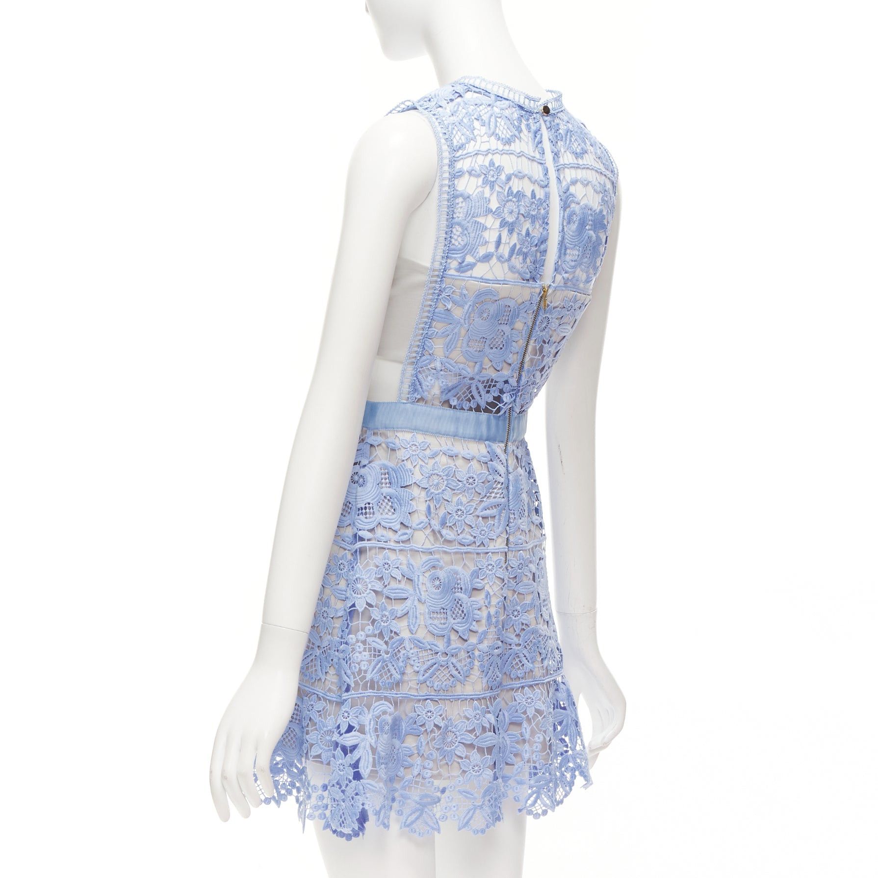 Self-Portrait SELF PORTRAIT blue Guipure Lace grey overlay bandeau cut out dress UK10 M Size XS / US 0-2 / IT 36-38 - 6 Thumbnail