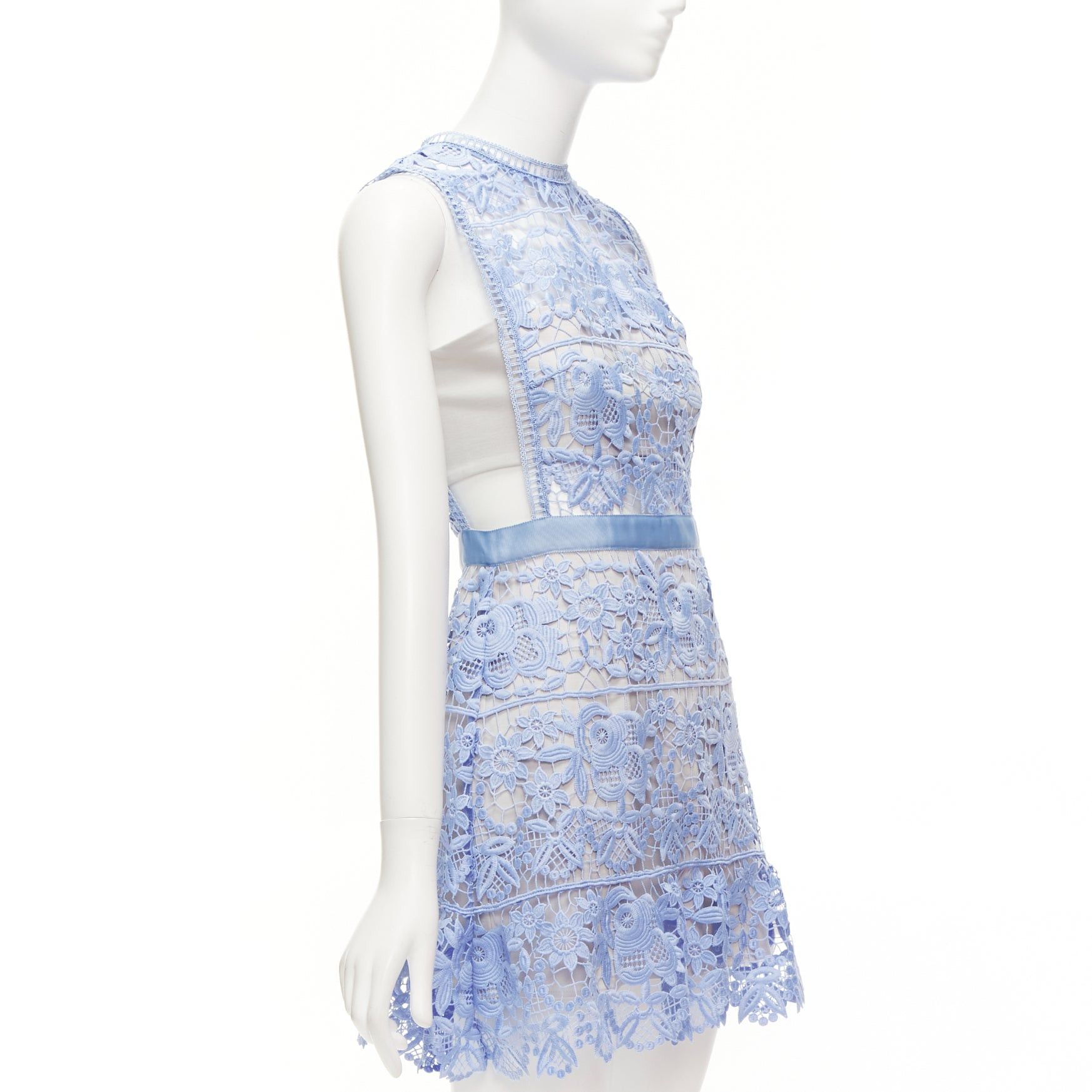 Self-Portrait SELF PORTRAIT blue Guipure Lace grey overlay bandeau cut out dress UK10 M Size XS / US 0-2 / IT 36-38 - 3 Thumbnail