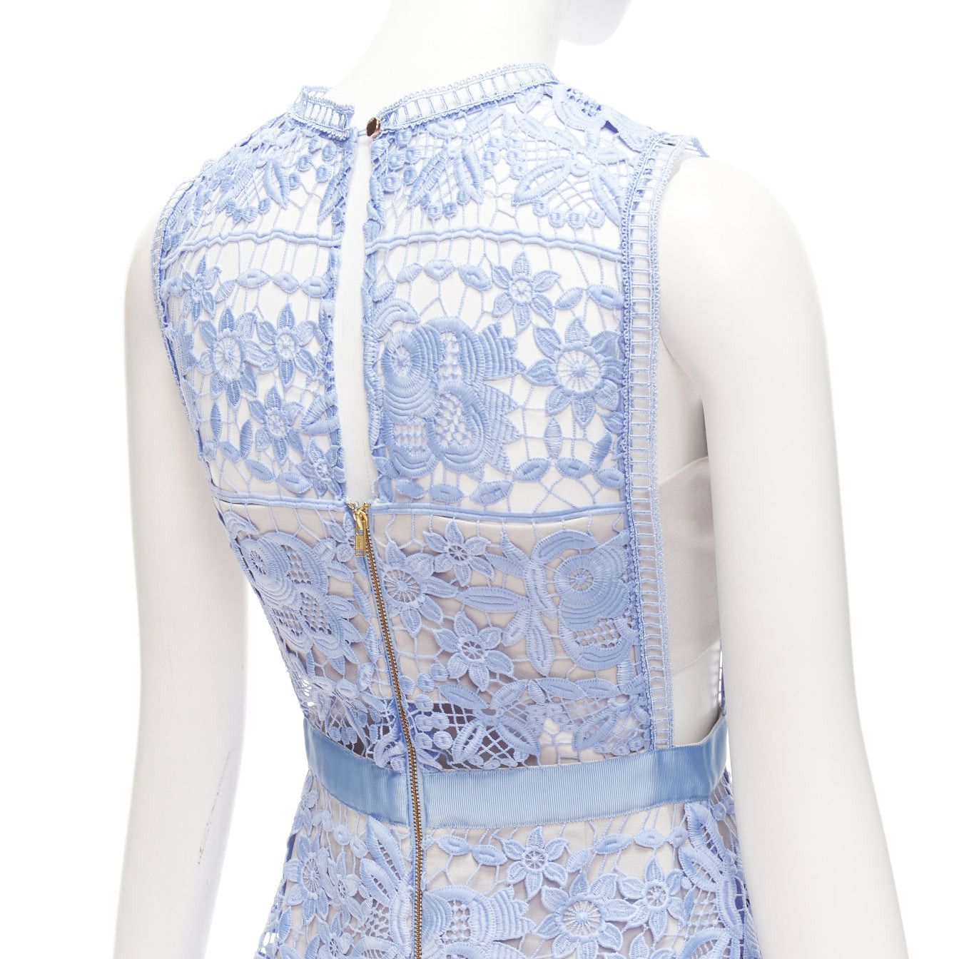 Self-Portrait SELF PORTRAIT blue Guipure Lace grey overlay bandeau cut out dress UK10 M Size XS / US 0-2 / IT 36-38 - 7 Thumbnail