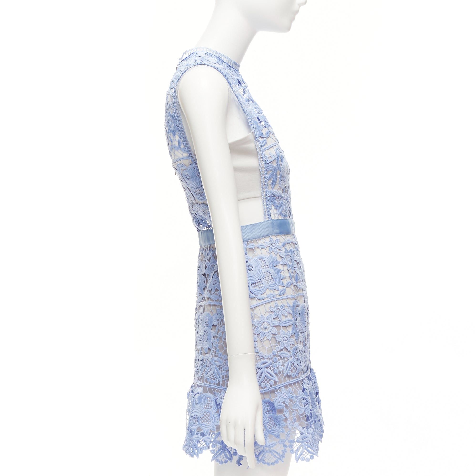 Self-Portrait SELF PORTRAIT blue Guipure Lace grey overlay bandeau cut out dress UK10 M Size XS / US 0-2 / IT 36-38 - 4 Thumbnail