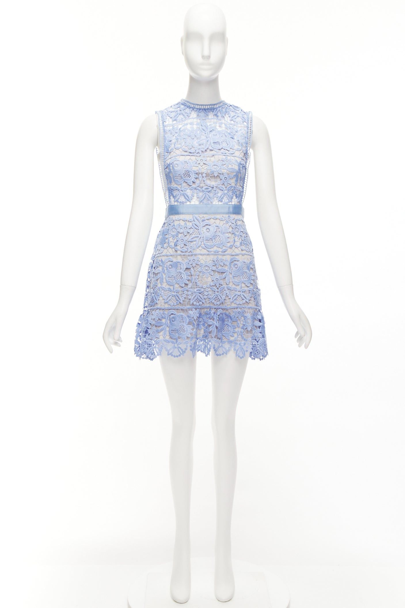 Self-Portrait SELF PORTRAIT blue Guipure Lace grey overlay bandeau cut out dress UK10 M Size XS / US 0-2 / IT 36-38 - 9 Thumbnail