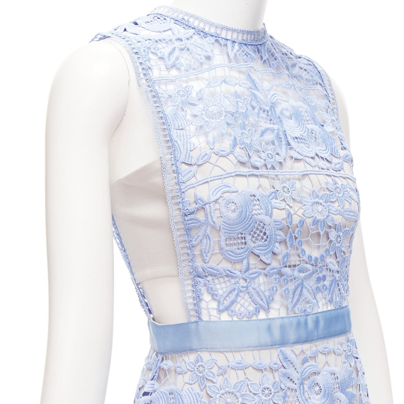 Self-Portrait SELF PORTRAIT blue Guipure Lace grey overlay bandeau cut out dress UK10 M Size XS / US 0-2 / IT 36-38 - 2 Thumbnail