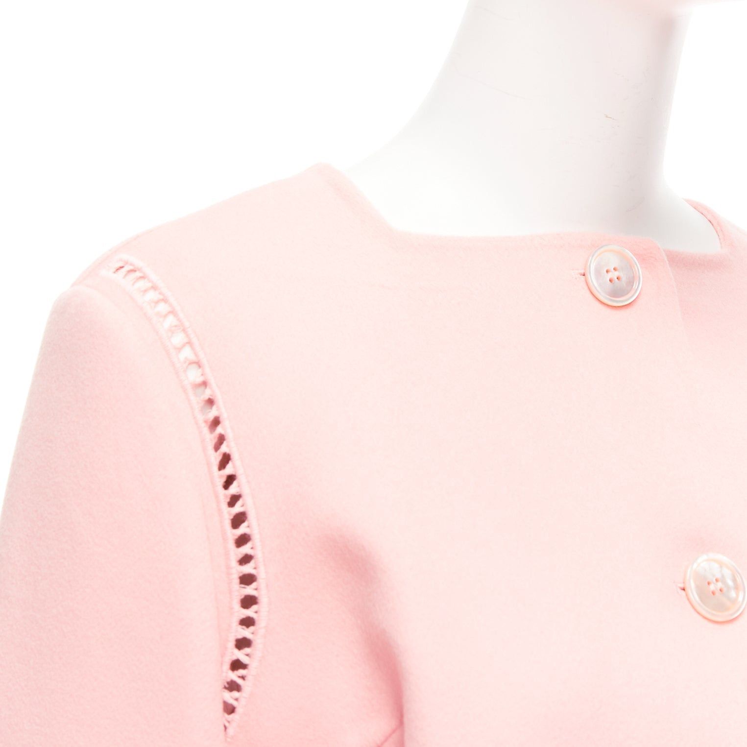 Ermanno Scervino ERMANNO SCERVINO pink 100% virgin wool eyelet trim shell button jacket IT42 M Size M / US 6-8 / IT 42-44 - 7 Thumbnail