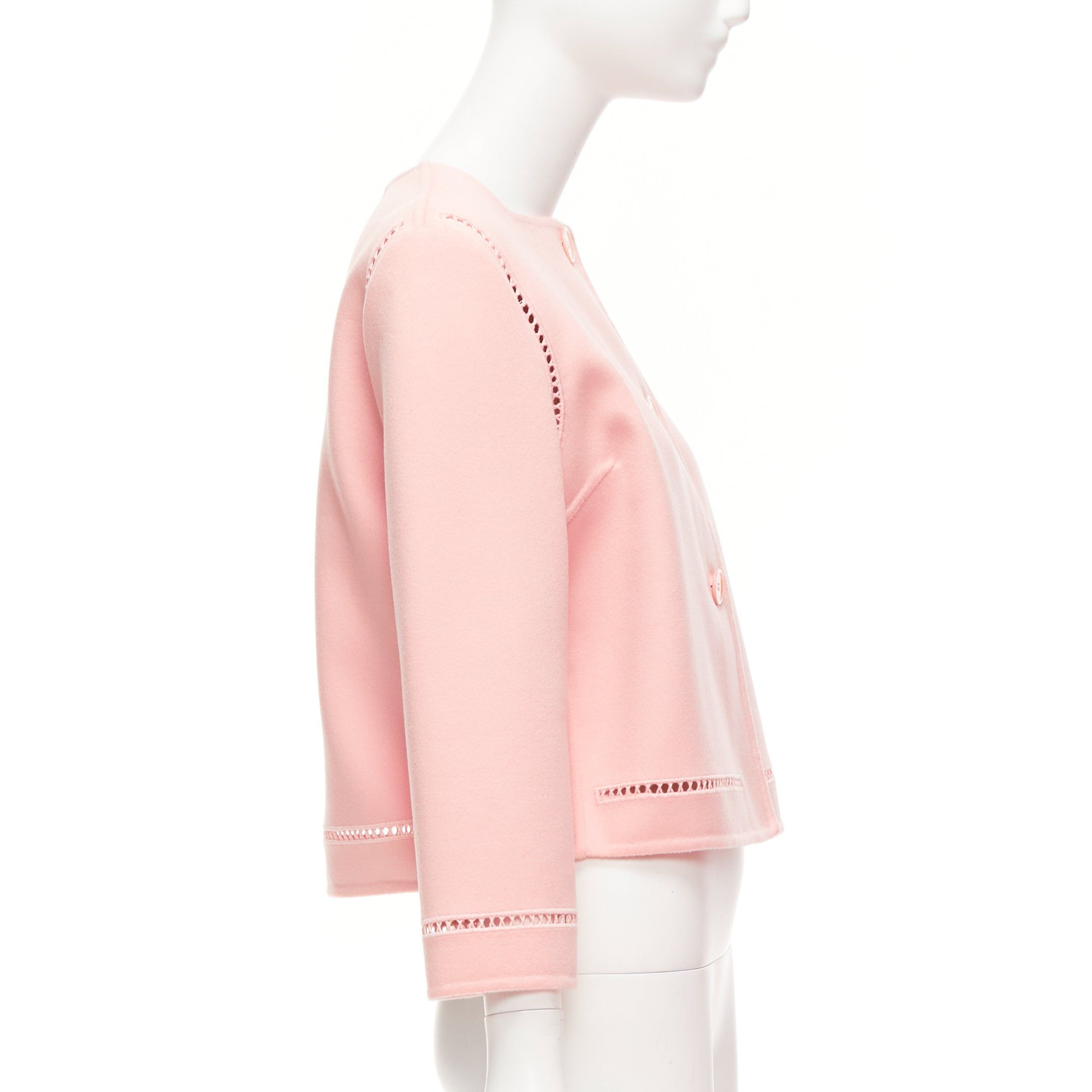 Ermanno Scervino ERMANNO SCERVINO pink 100% virgin wool eyelet trim shell button jacket IT42 M Size M / US 6-8 / IT 42-44 - 4 Thumbnail
