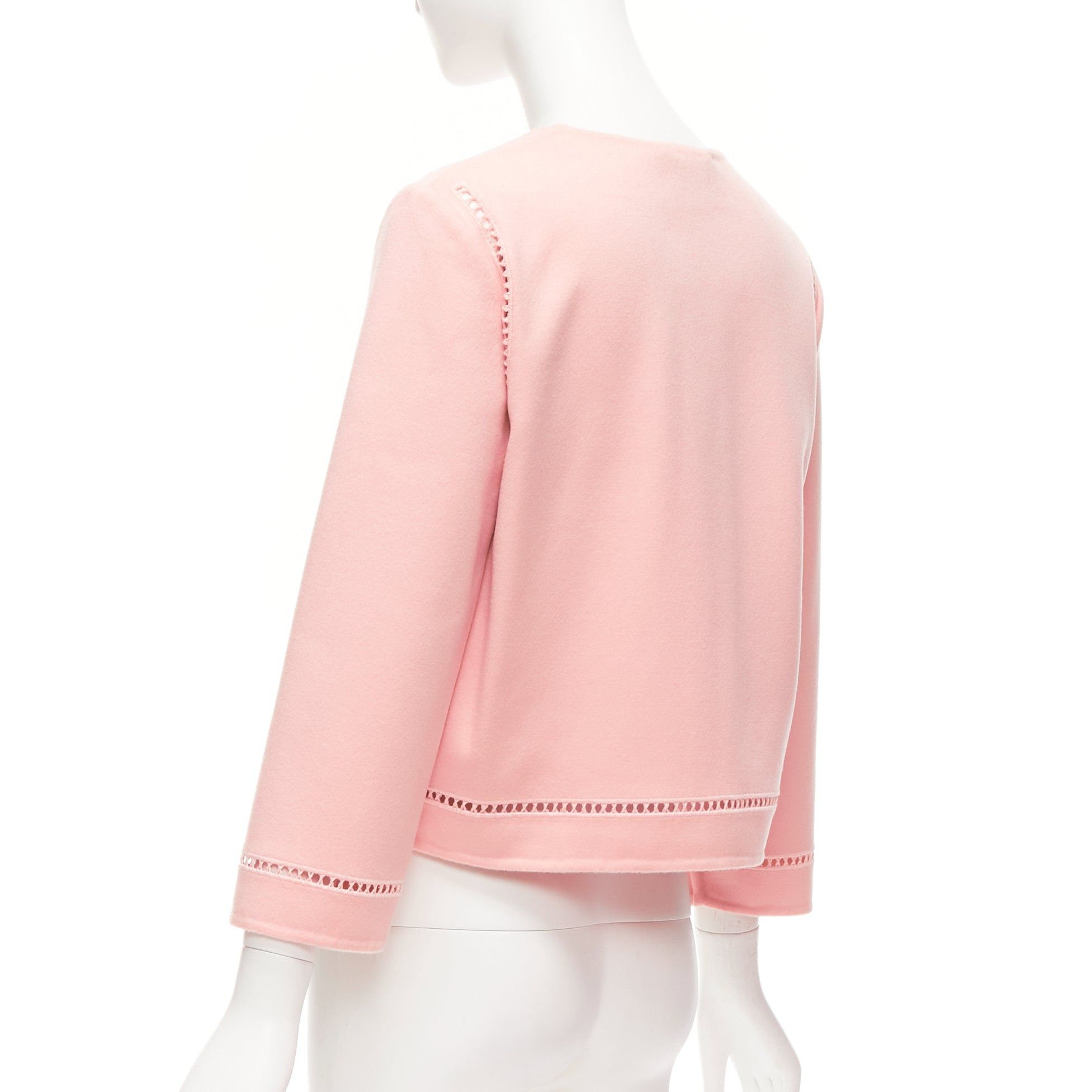 Ermanno Scervino ERMANNO SCERVINO pink 100% virgin wool eyelet trim shell button jacket IT42 M Size M / US 6-8 / IT 42-44 - 6 Thumbnail
