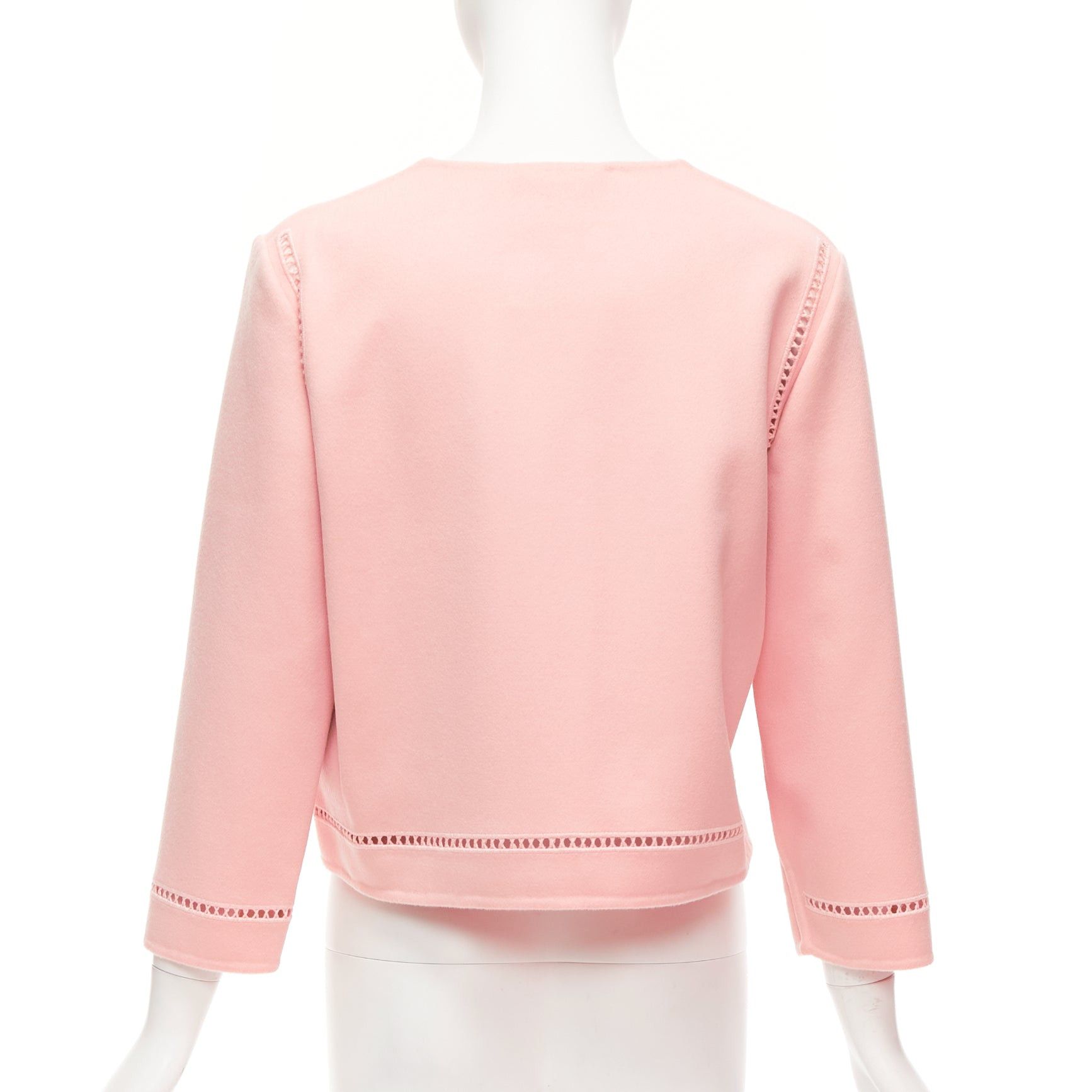 Ermanno Scervino ERMANNO SCERVINO pink 100% virgin wool eyelet trim shell button jacket IT42 M Size M / US 6-8 / IT 42-44 - 5 Thumbnail