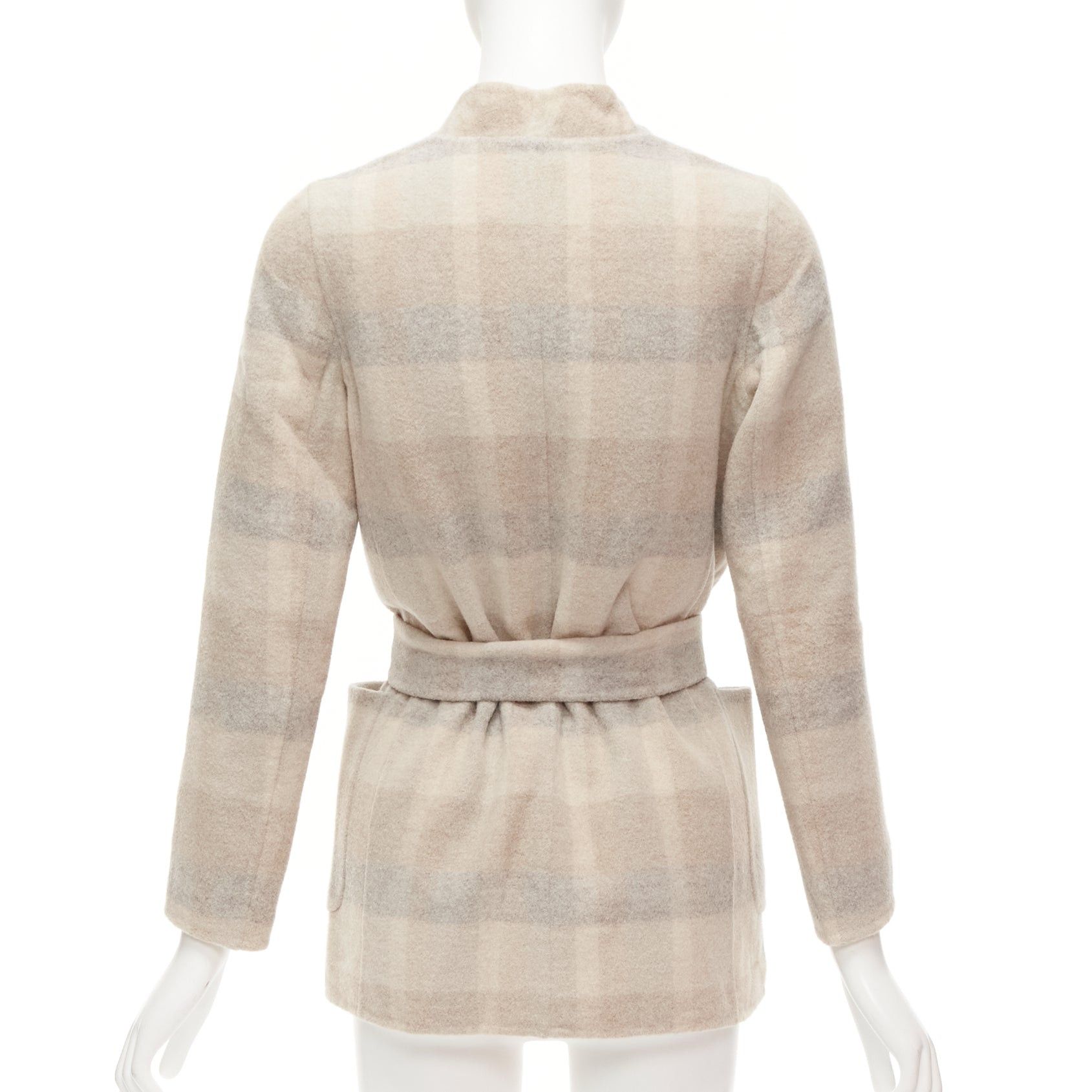 Max Mara MAX MARA Cucito Amano beige double face angora wool checked belted jacket IT34 XXS Size XXS / US 00 / IT 34 - 5 Thumbnail