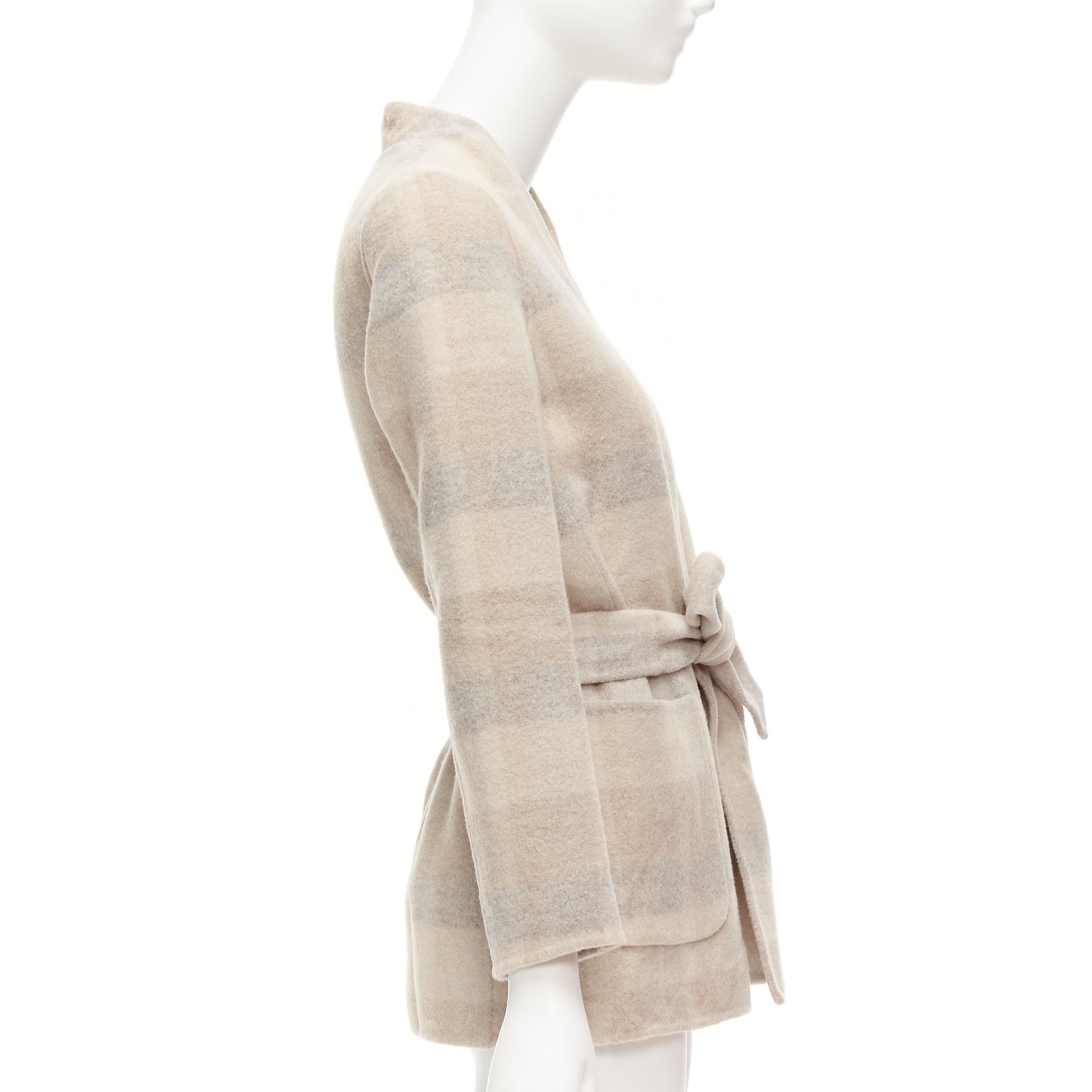 Max Mara MAX MARA Cucito Amano beige double face angora wool checked belted jacket IT34 XXS Size XXS / US 00 / IT 34 - 4 Thumbnail