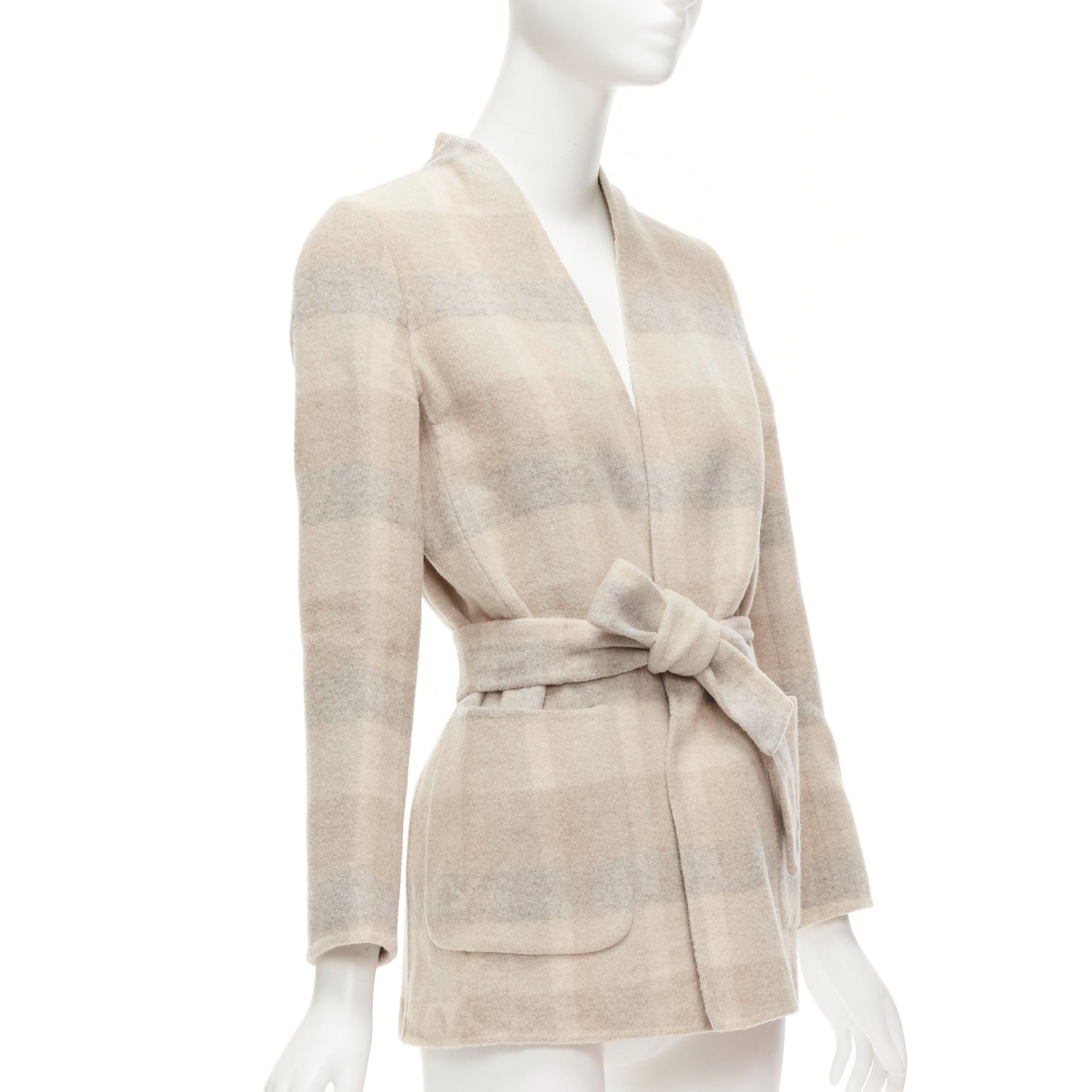 Max Mara MAX MARA Cucito Amano beige double face angora wool checked belted jacket IT34 XXS Size XXS / US 00 / IT 34 - 3 Thumbnail