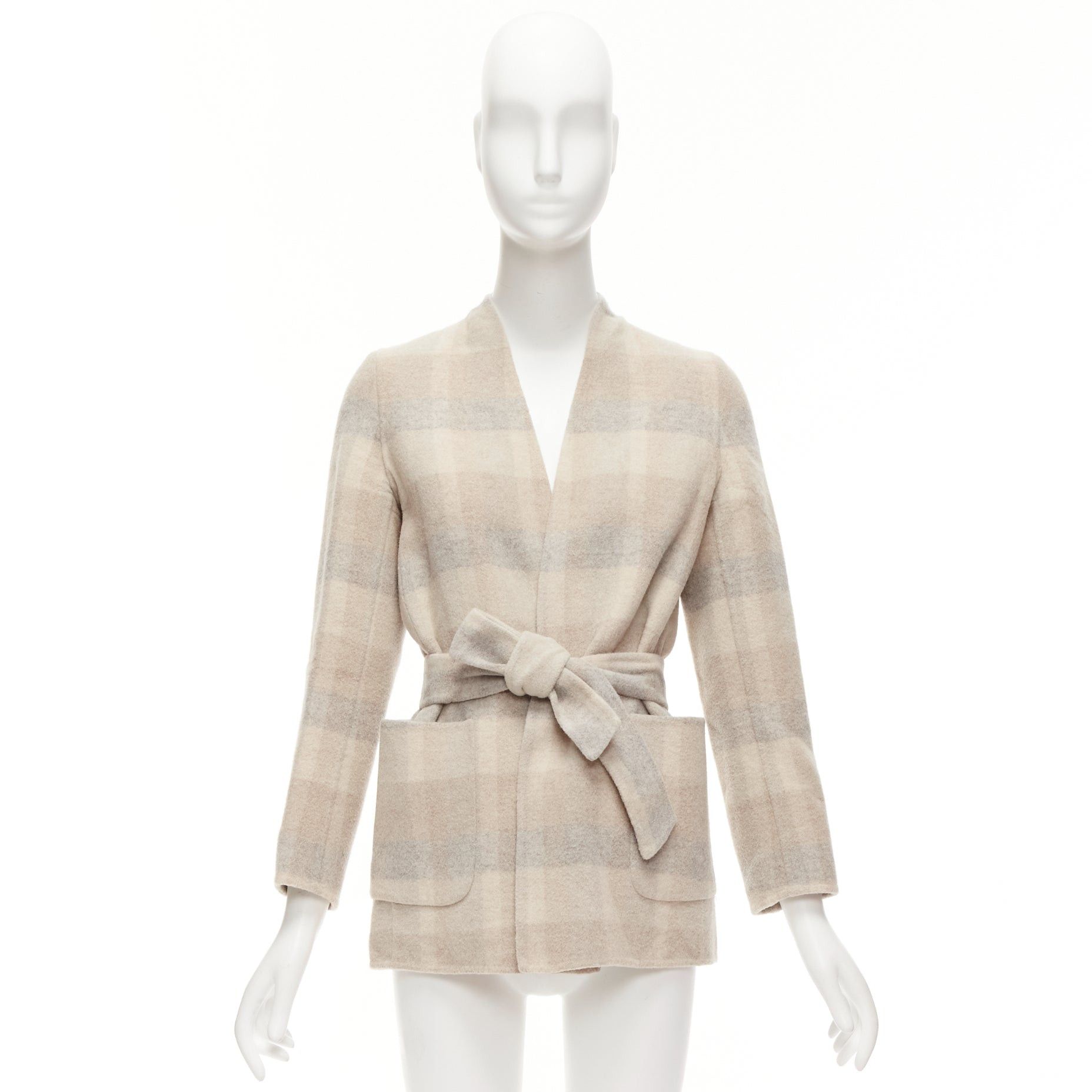 Max Mara MAX MARA Cucito Amano beige double face angora wool checked belted jacket IT34 XXS Size XXS / US 00 / IT 34 - 9 Thumbnail