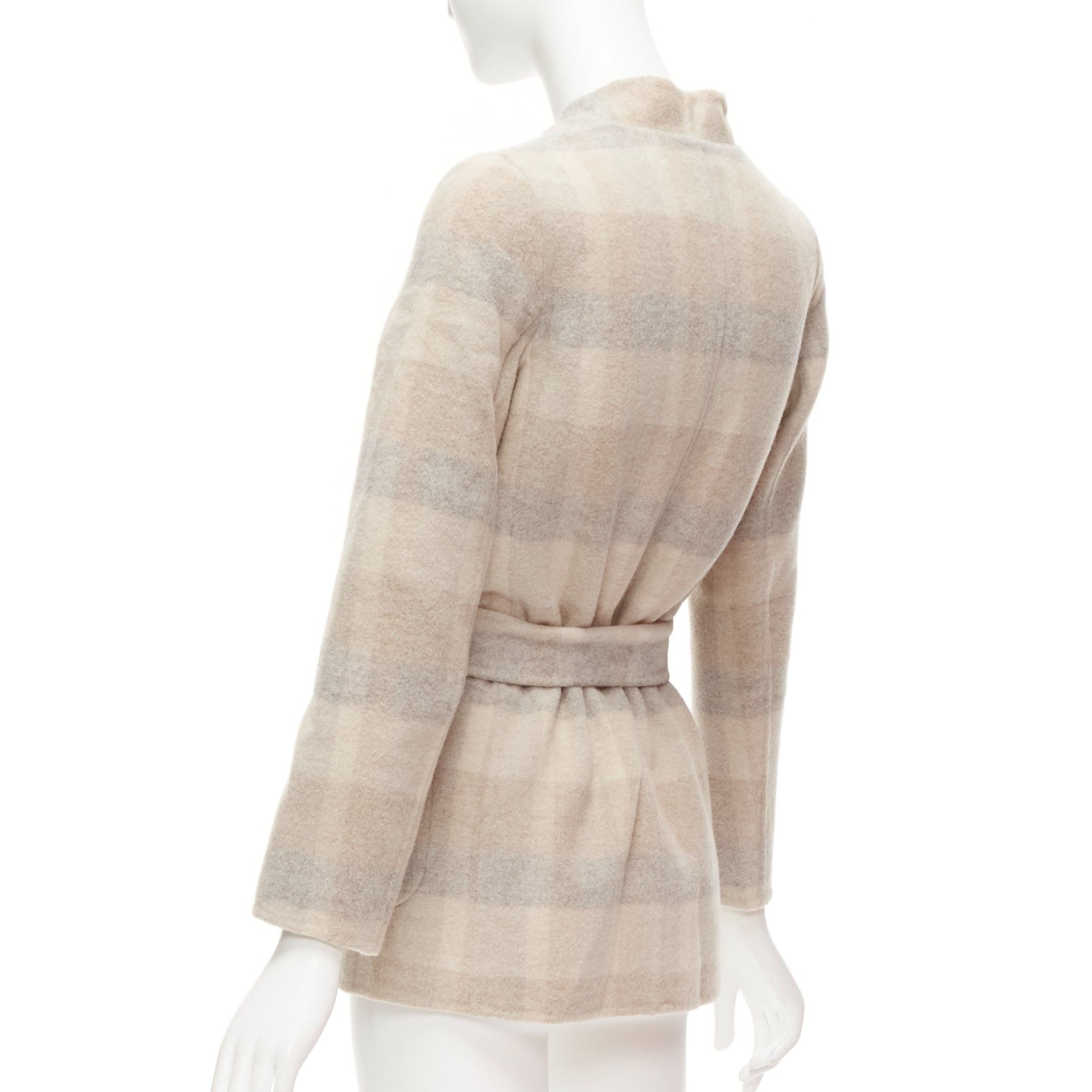 Max Mara MAX MARA Cucito Amano beige double face angora wool checked belted jacket IT34 XXS Size XXS / US 00 / IT 34 - 6 Thumbnail
